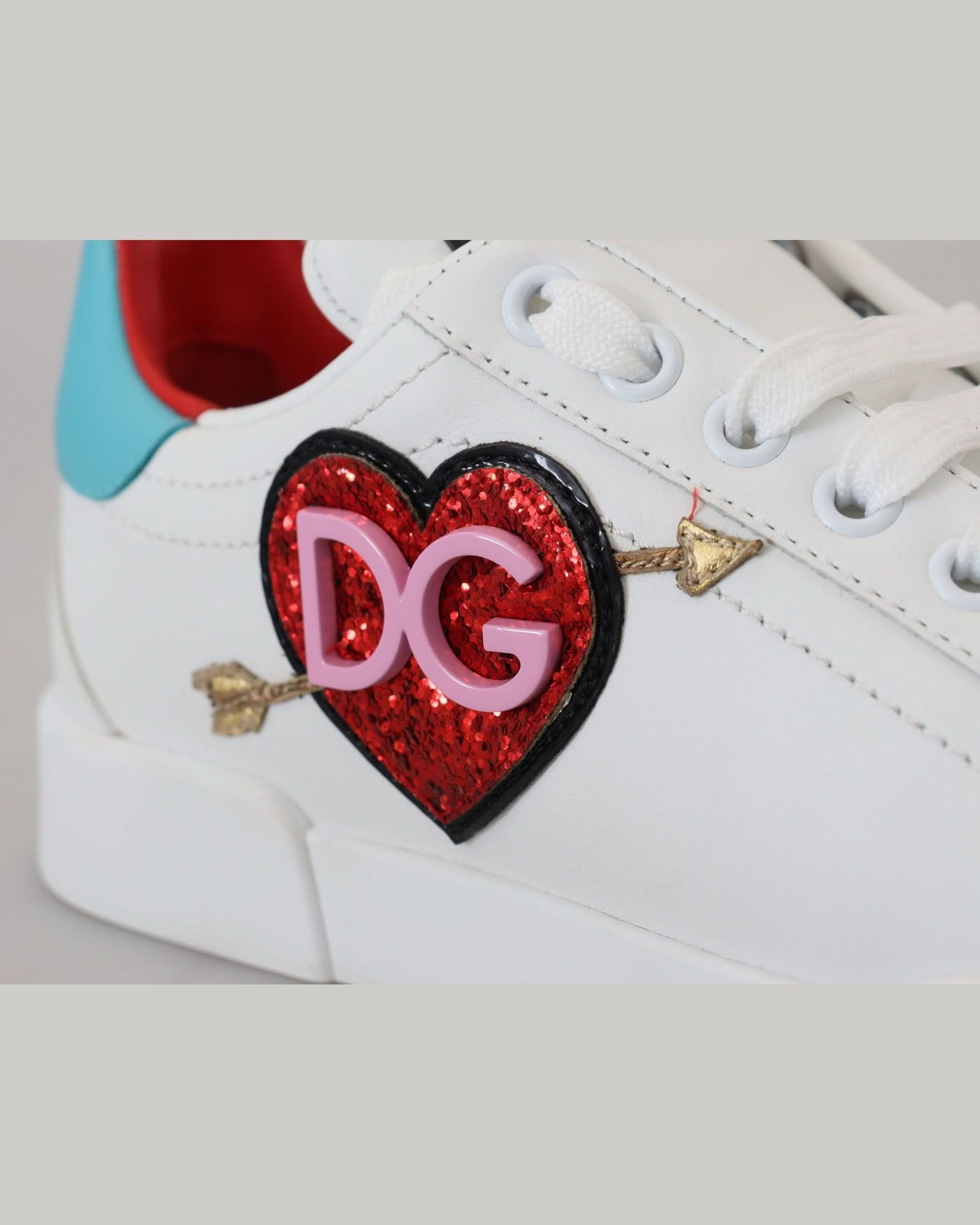 Dolce & Gabbana White Leather Sneaker Portofino Logo Heart Shoes Sneakers