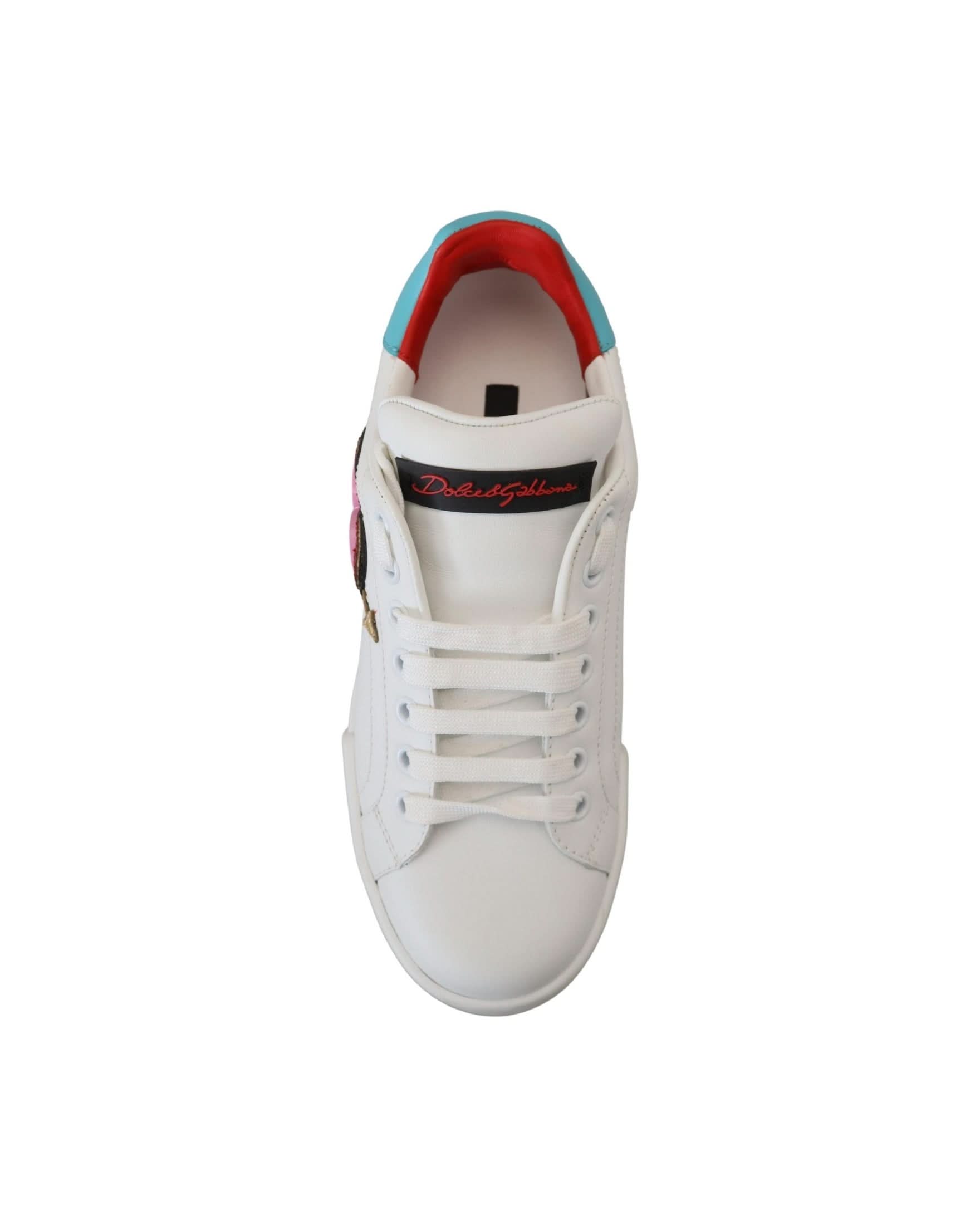 Dolce & Gabbana White Leather Sneaker Portofino Logo Heart Shoes Sneakers