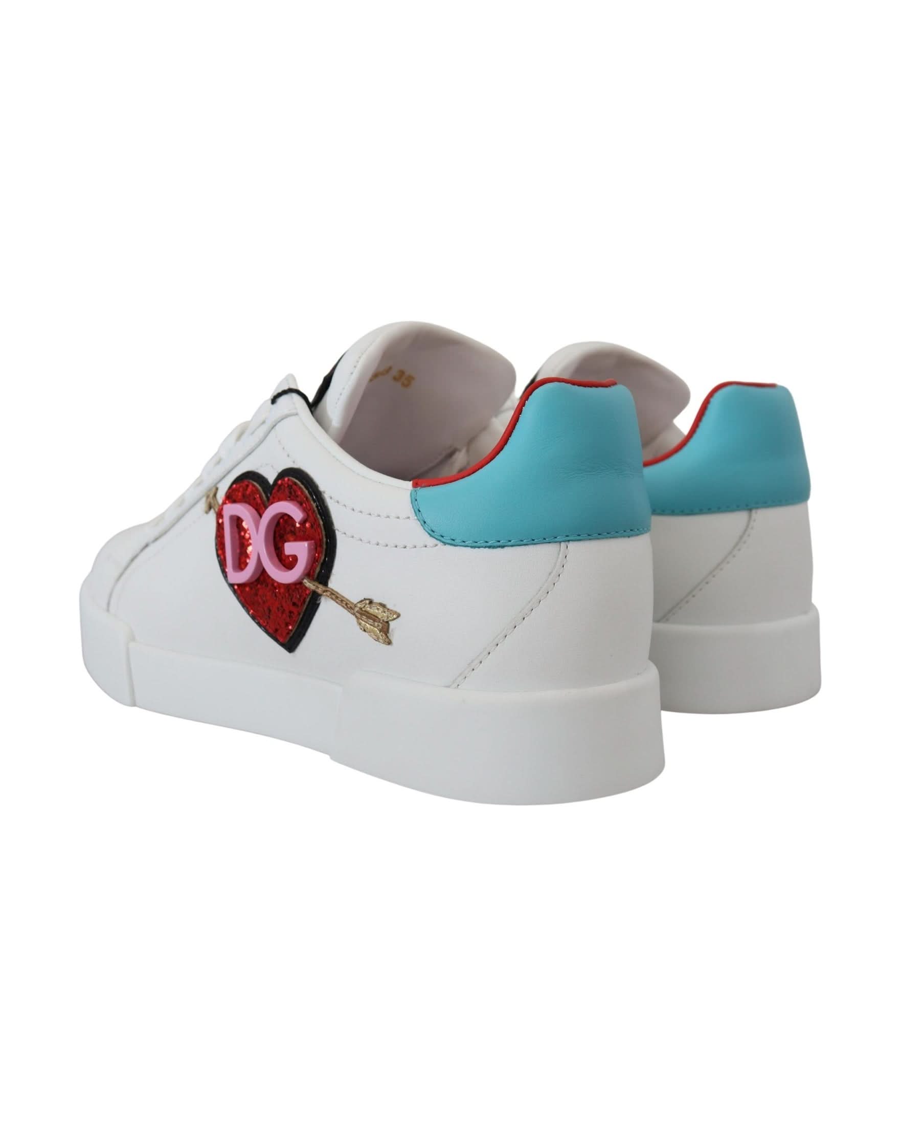 Dolce & Gabbana White Leather Sneaker Portofino Logo Heart Shoes Sneakers