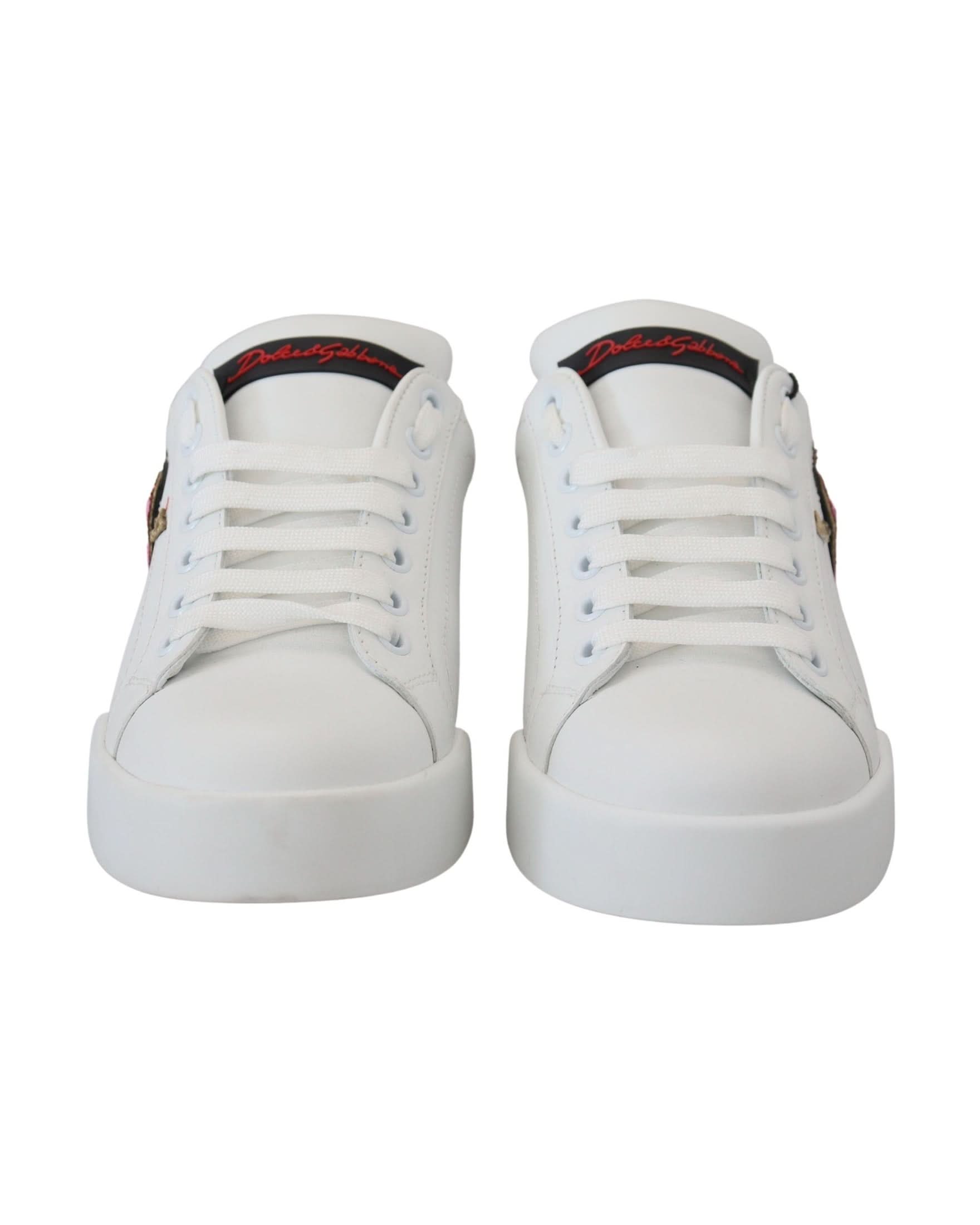 Dolce & Gabbana White Leather Sneaker Portofino Logo Heart Shoes Sneakers