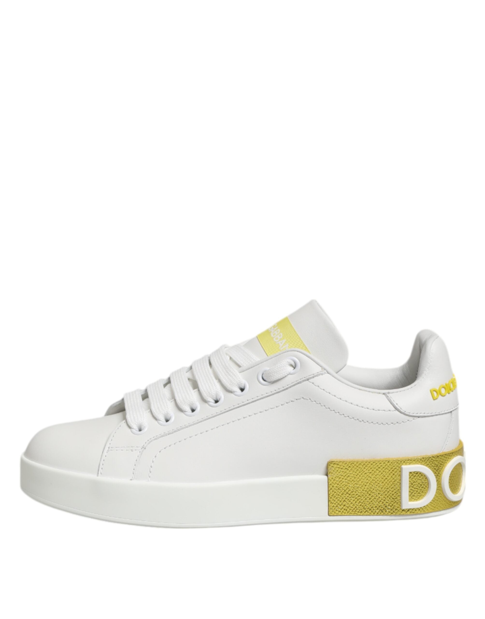 Dolce & Gabbana White Leather Yellow Low Top Sneakers Shoes Glam Steals