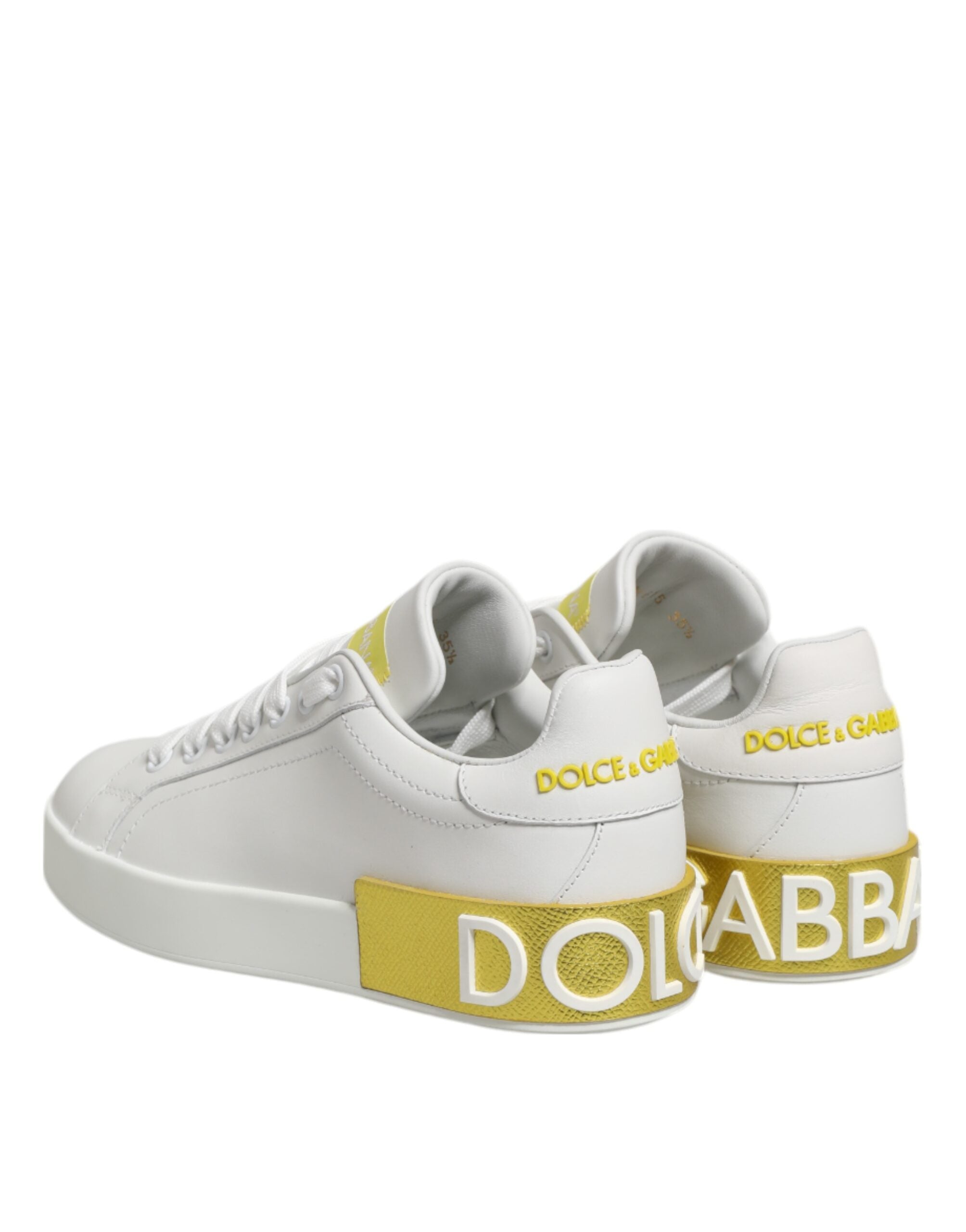 Dolce & Gabbana White Leather Yellow Low Top Sneakers Shoes Glam Steals