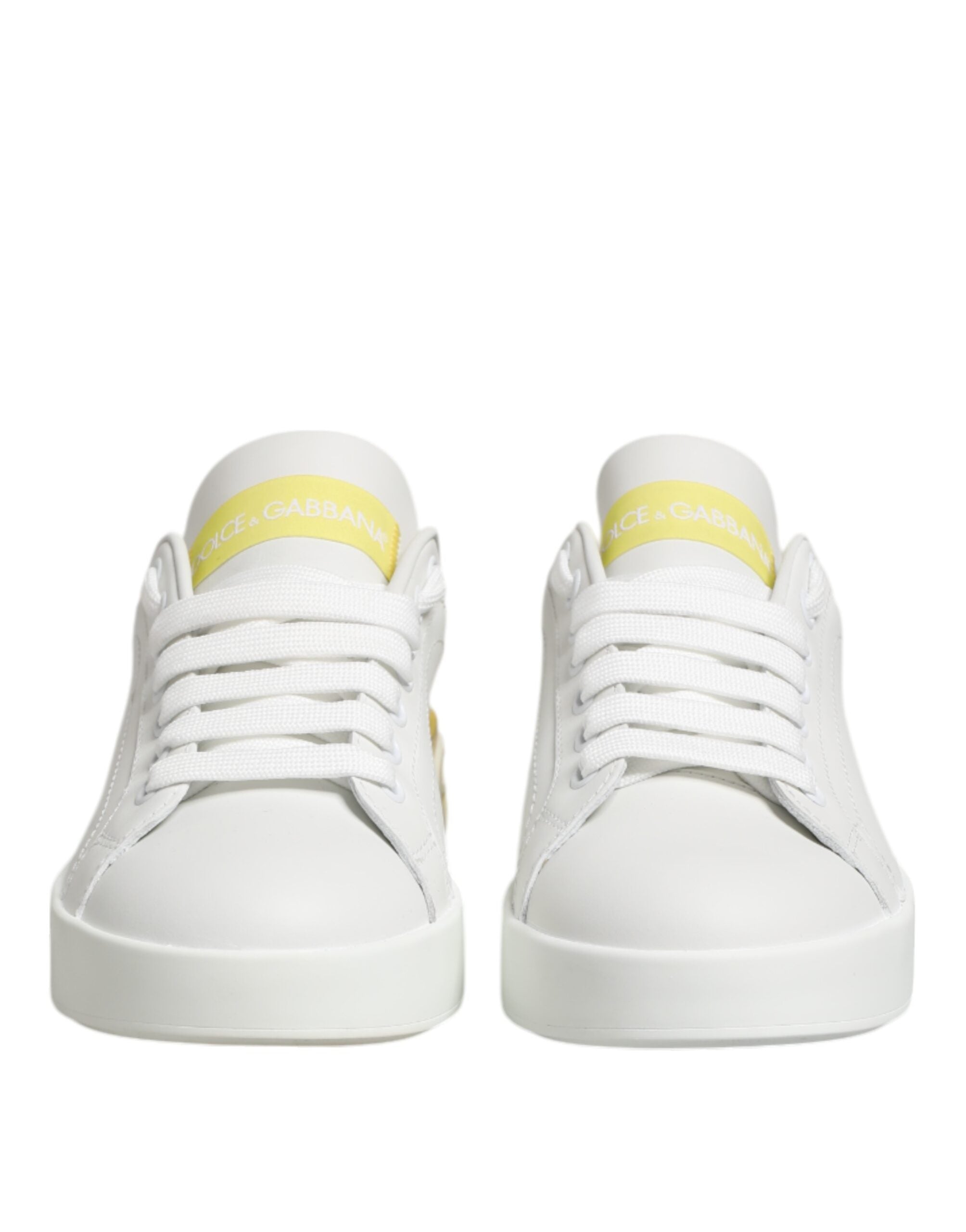 Dolce & Gabbana White Leather Yellow Low Top Sneakers Shoes Glam Steals