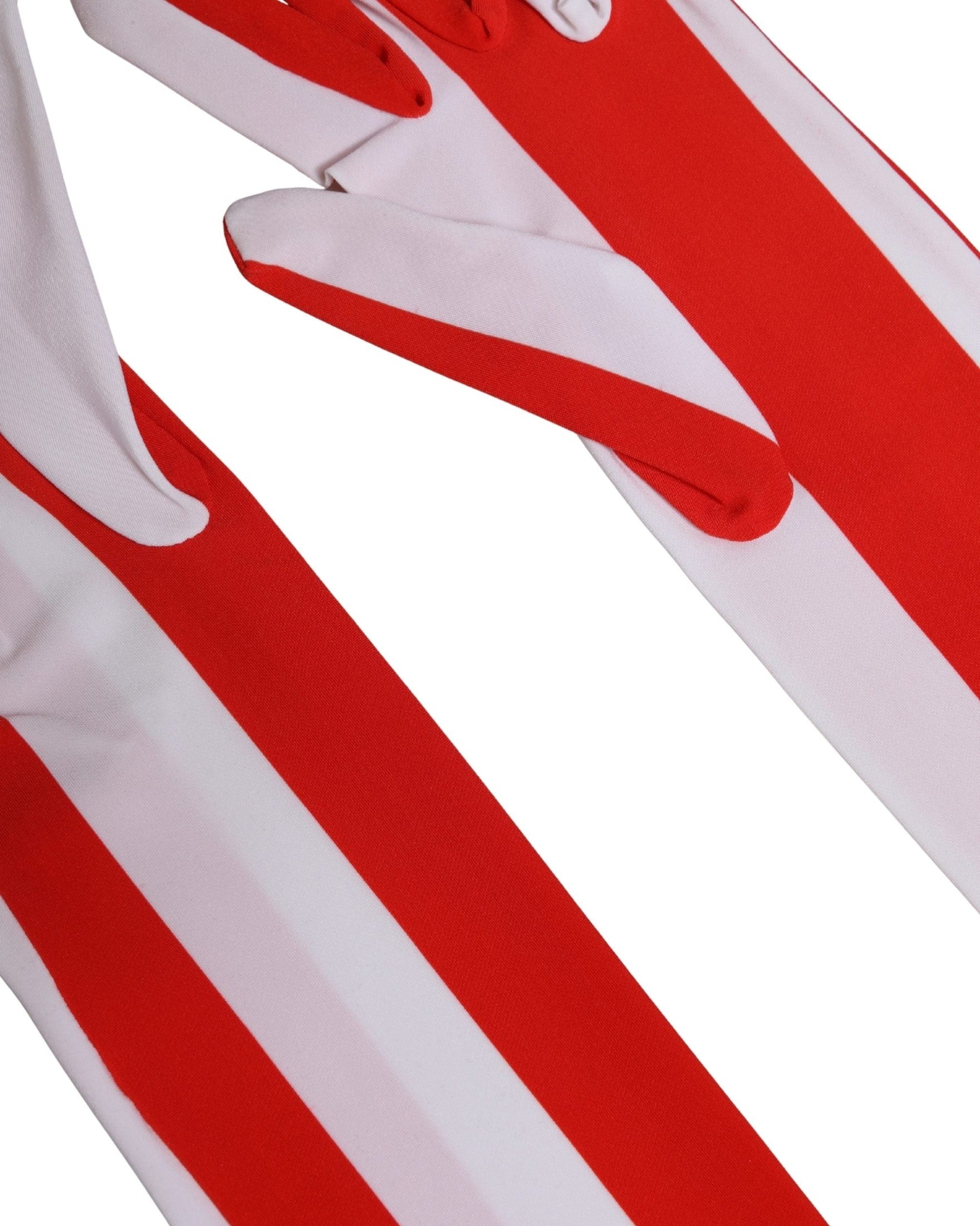 Dolce & Gabbana White Nylon Red Stripes Elbow Length Gloves