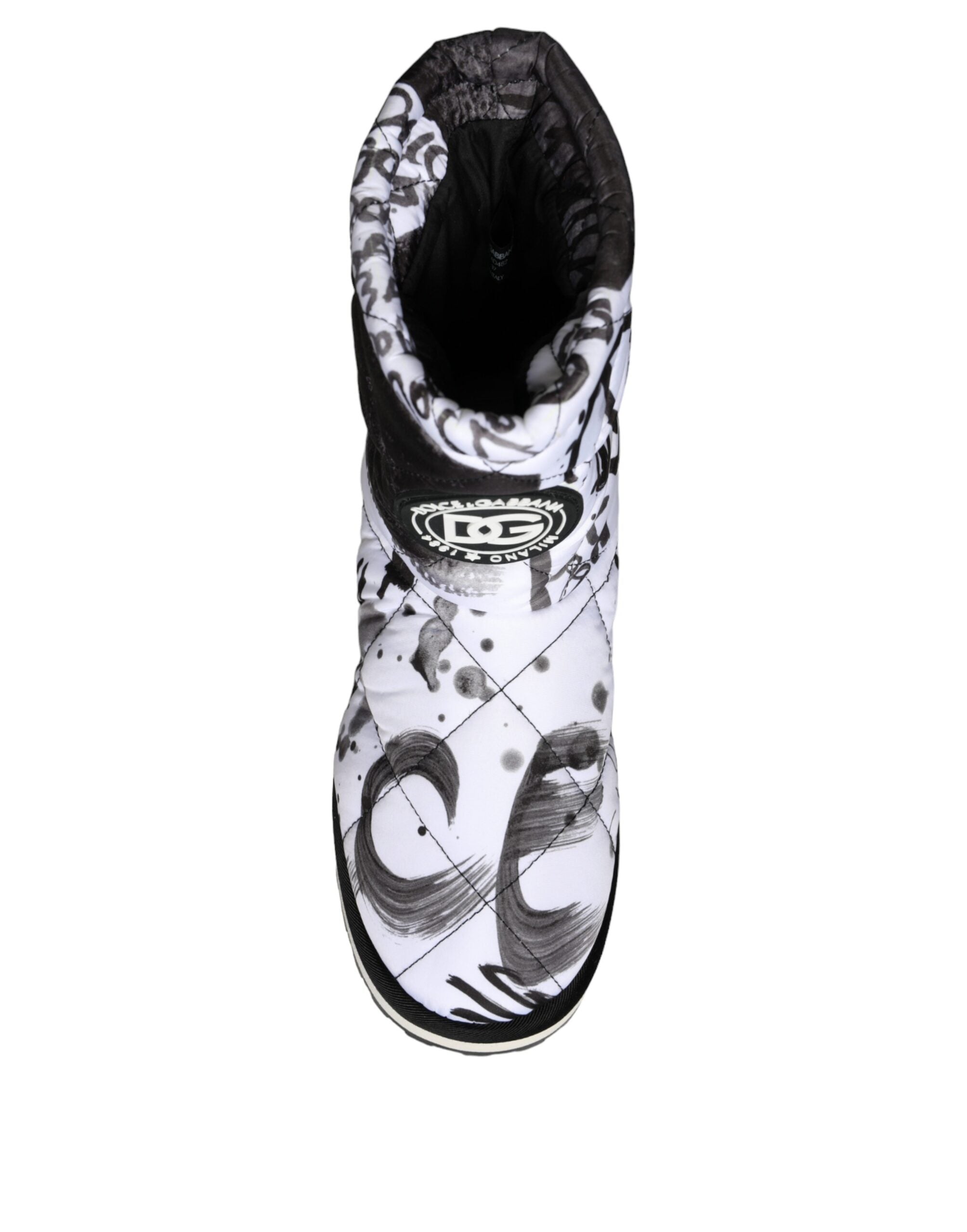 Dolce & Gabbana White Padded Logo Print Mid Calf Boots Shoes Glam Steals