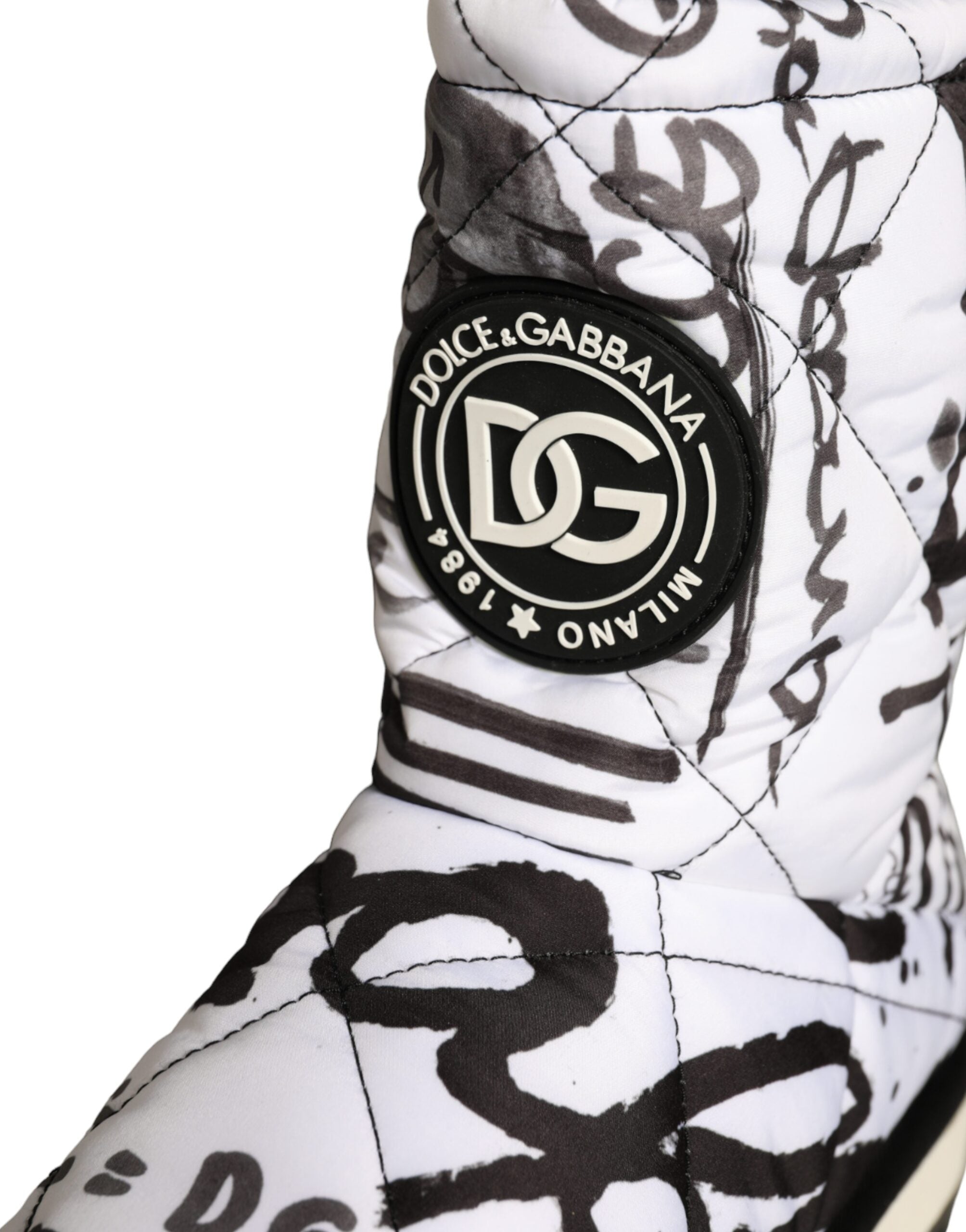 Dolce & Gabbana White Padded Logo Print Mid Calf Boots Shoes Glam Steals