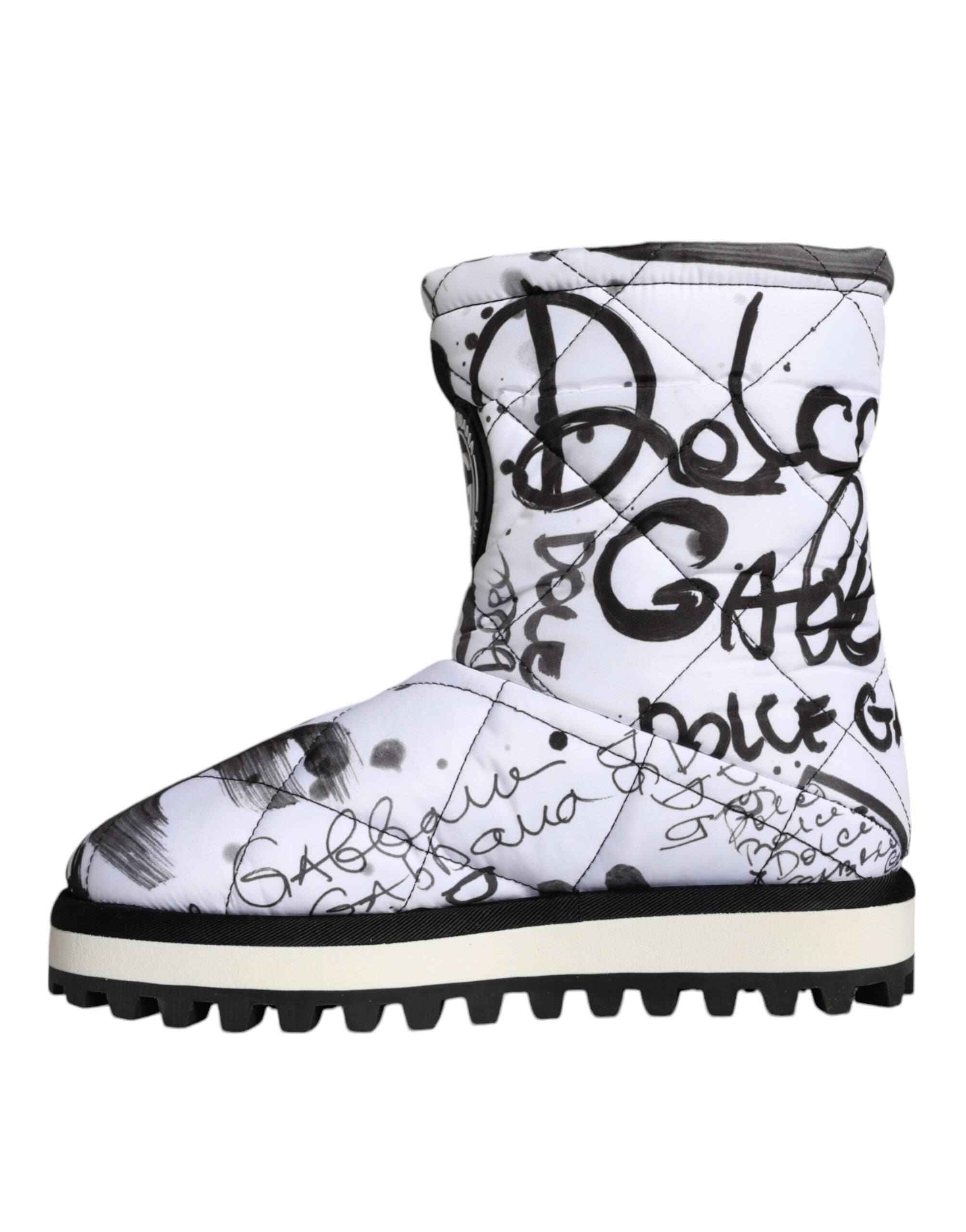 Dolce & Gabbana White Padded Logo Print Mid Calf Boots Shoes Glam Steals