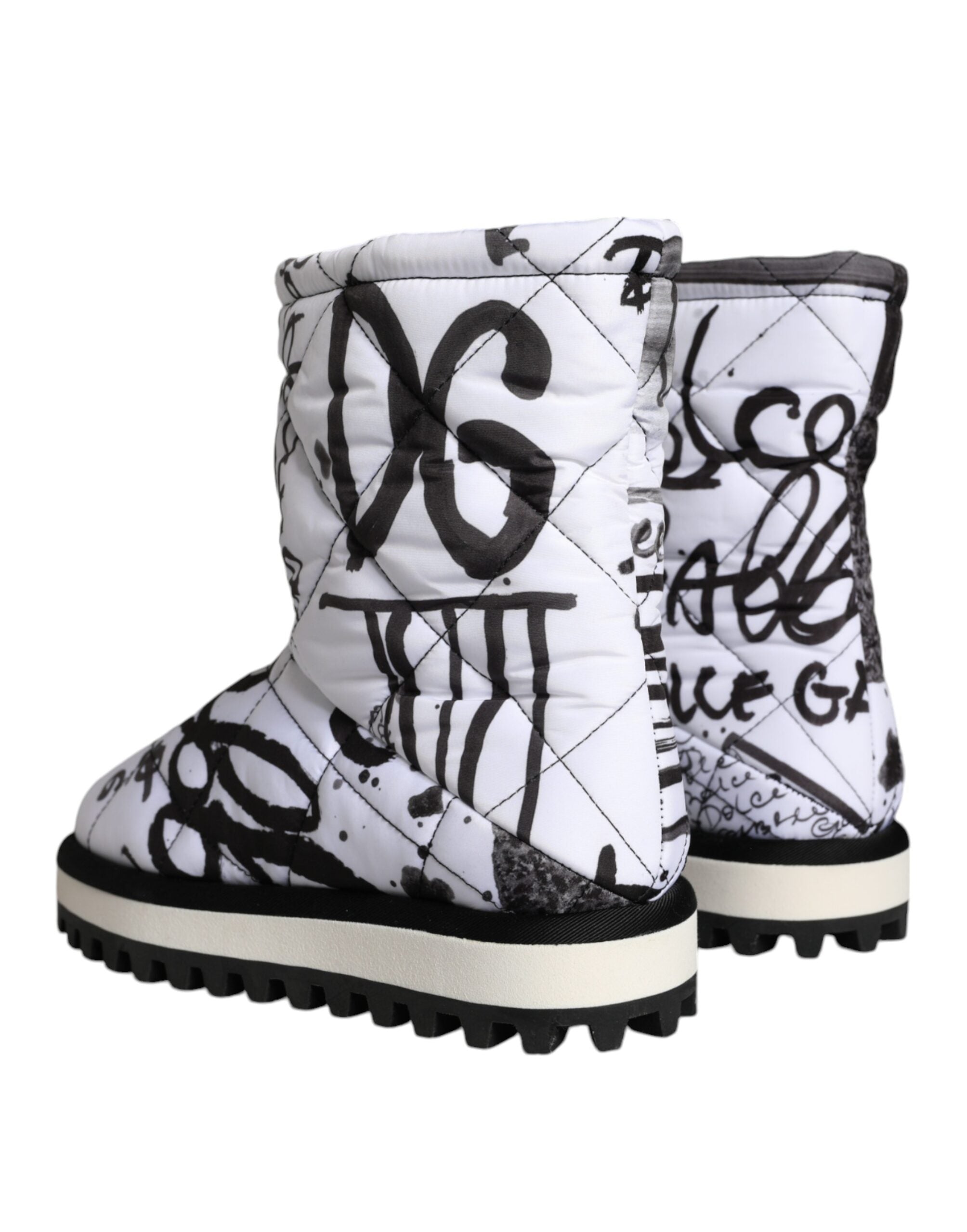 Dolce & Gabbana White Padded Logo Print Mid Calf Boots Shoes Glam Steals
