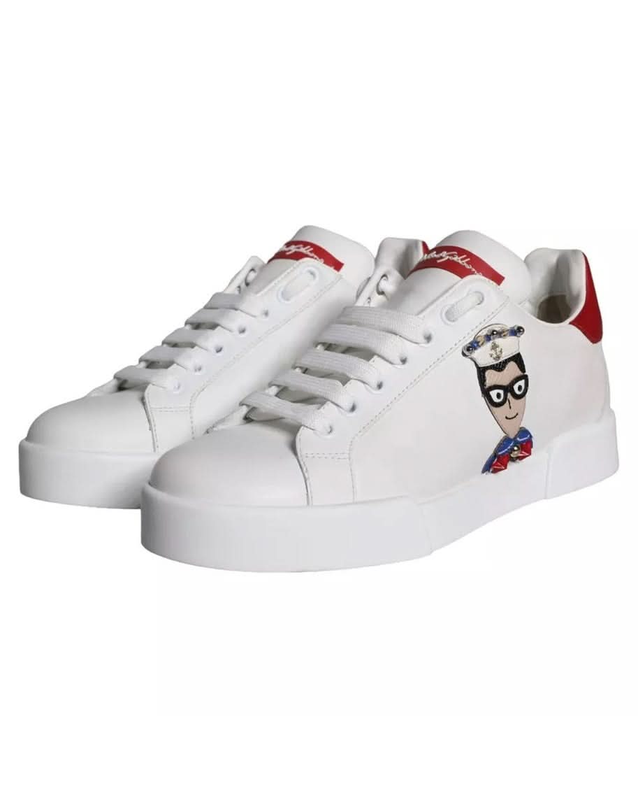 Dolce & Gabbana White Patch Calfskin Nappa Portofino Sneakers Sneakers