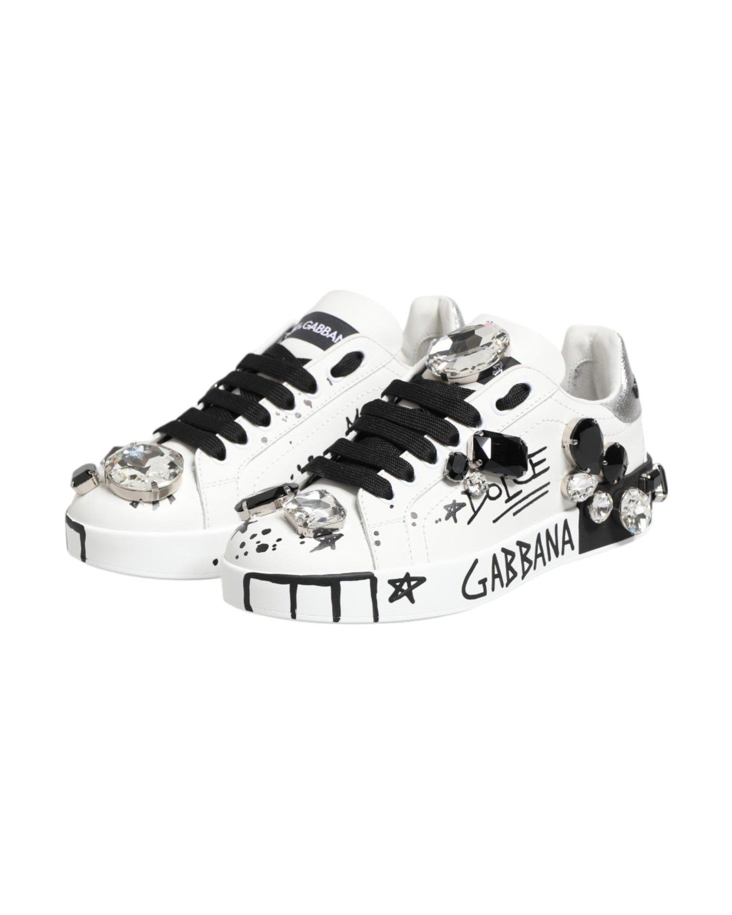 Dolce & Gabbana White Portofino Crystal Sneakers Shoes Glam Steals