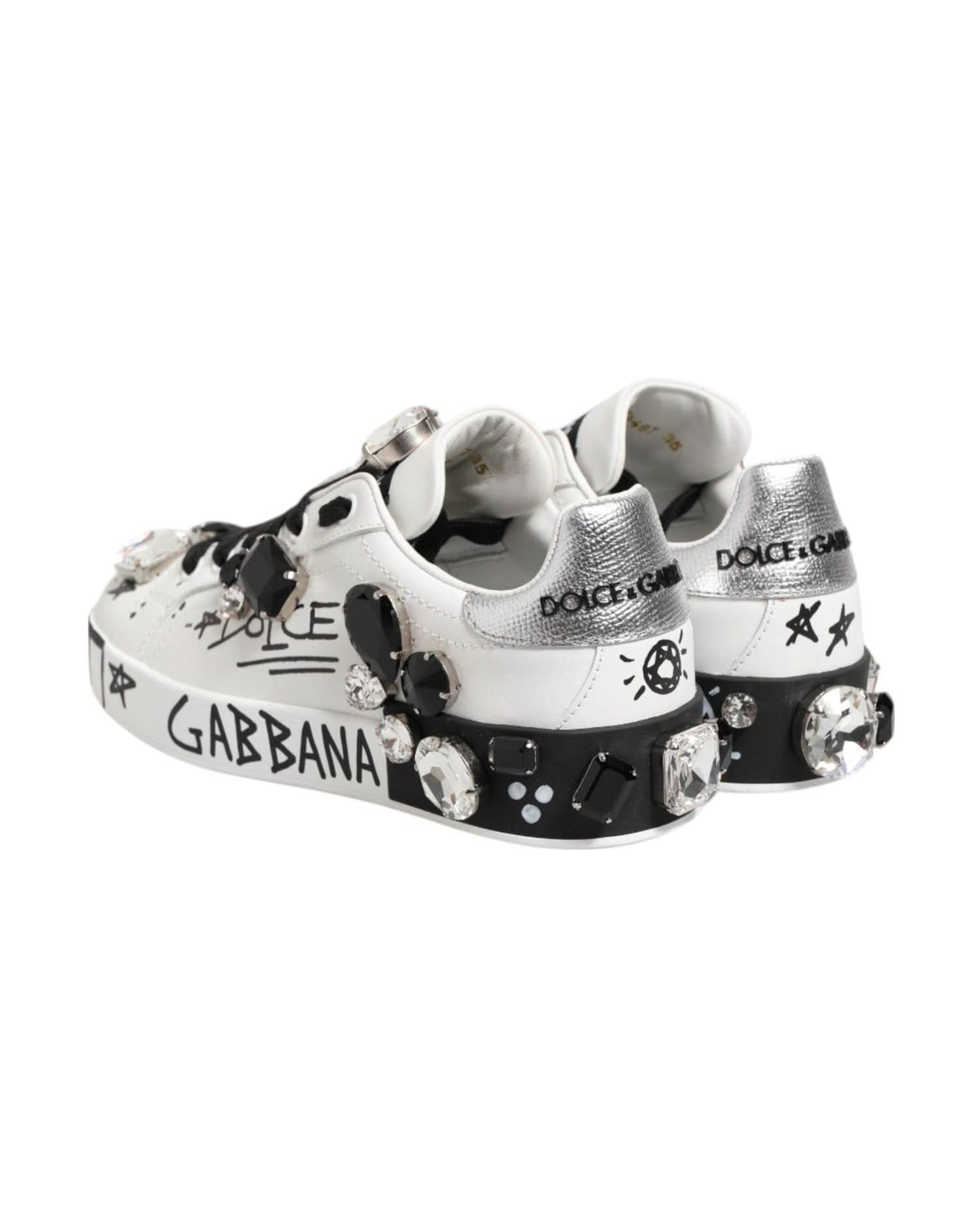 Dolce & Gabbana White Portofino Crystal Sneakers Shoes Sneakers