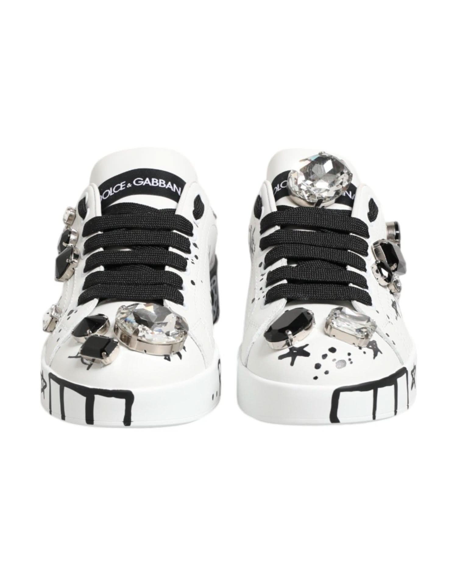 Dolce & Gabbana White Portofino Crystal Sneakers Shoes Sneakers