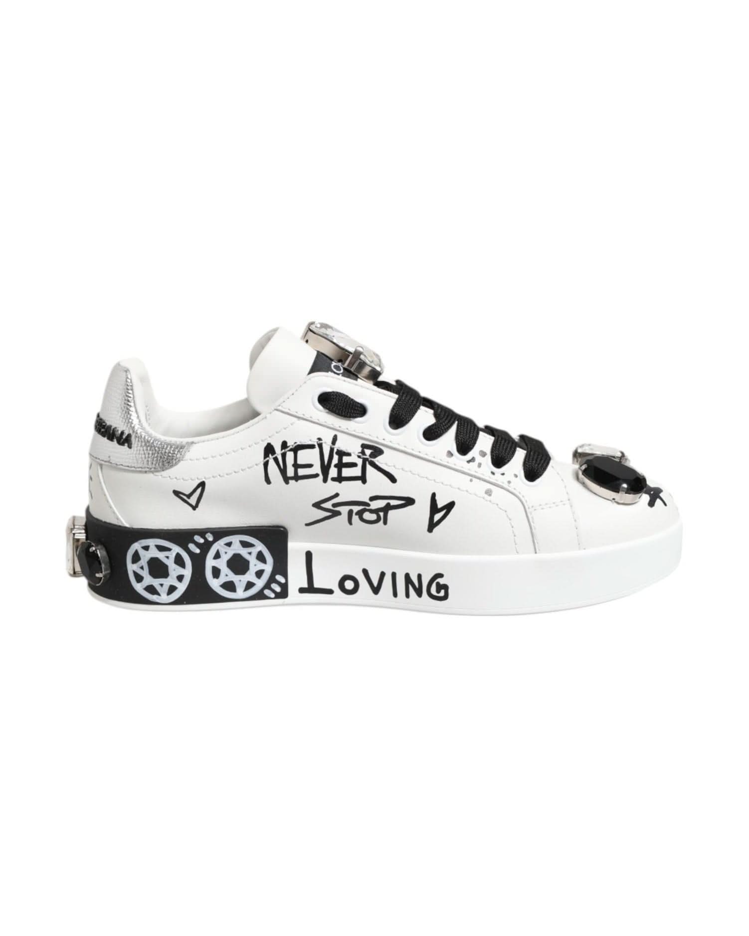 Dolce & Gabbana White Portofino Crystal Sneakers Shoes Sneakers