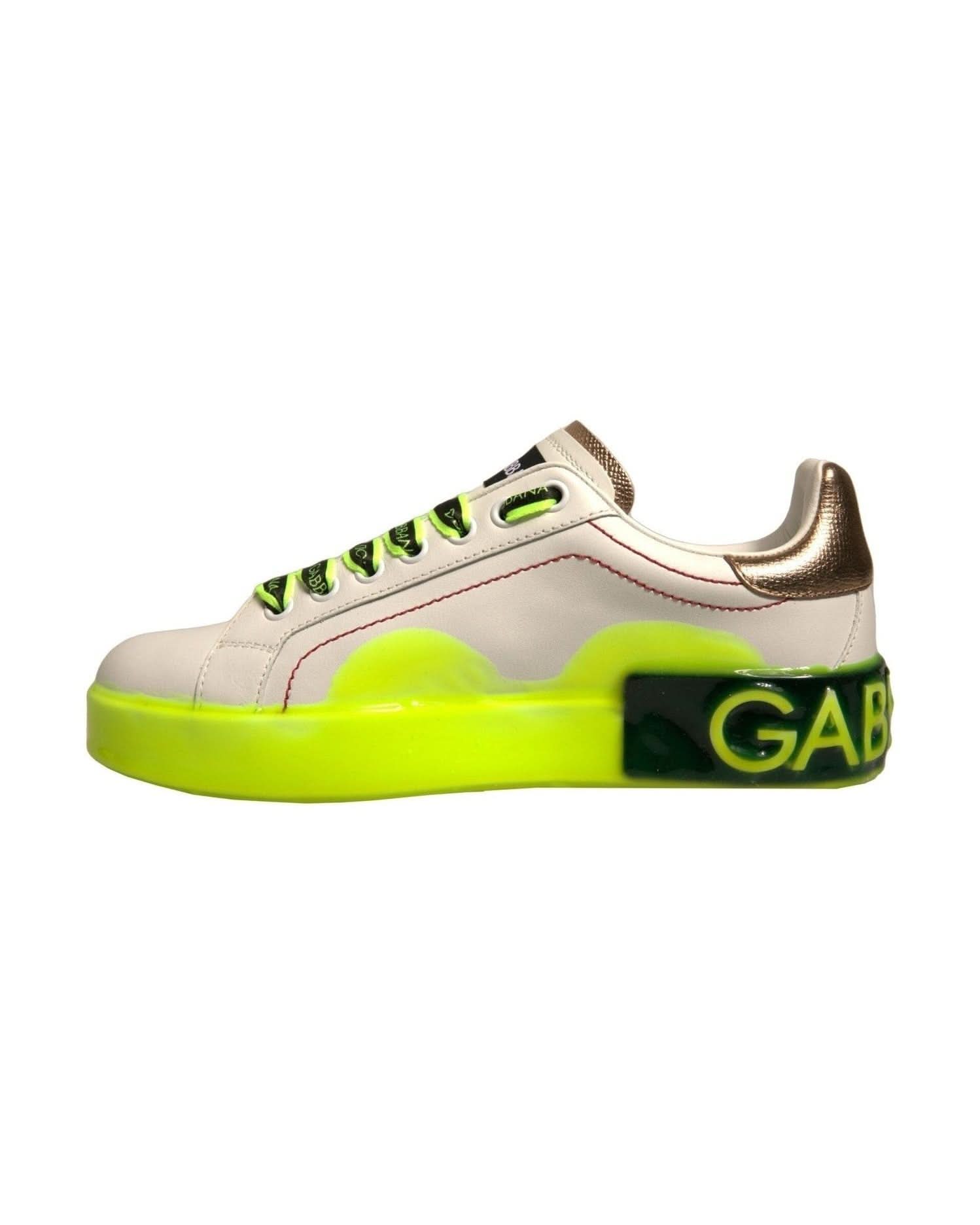 Dolce & Gabbana White Portofino Leather Sneakers Shoes Sneakers