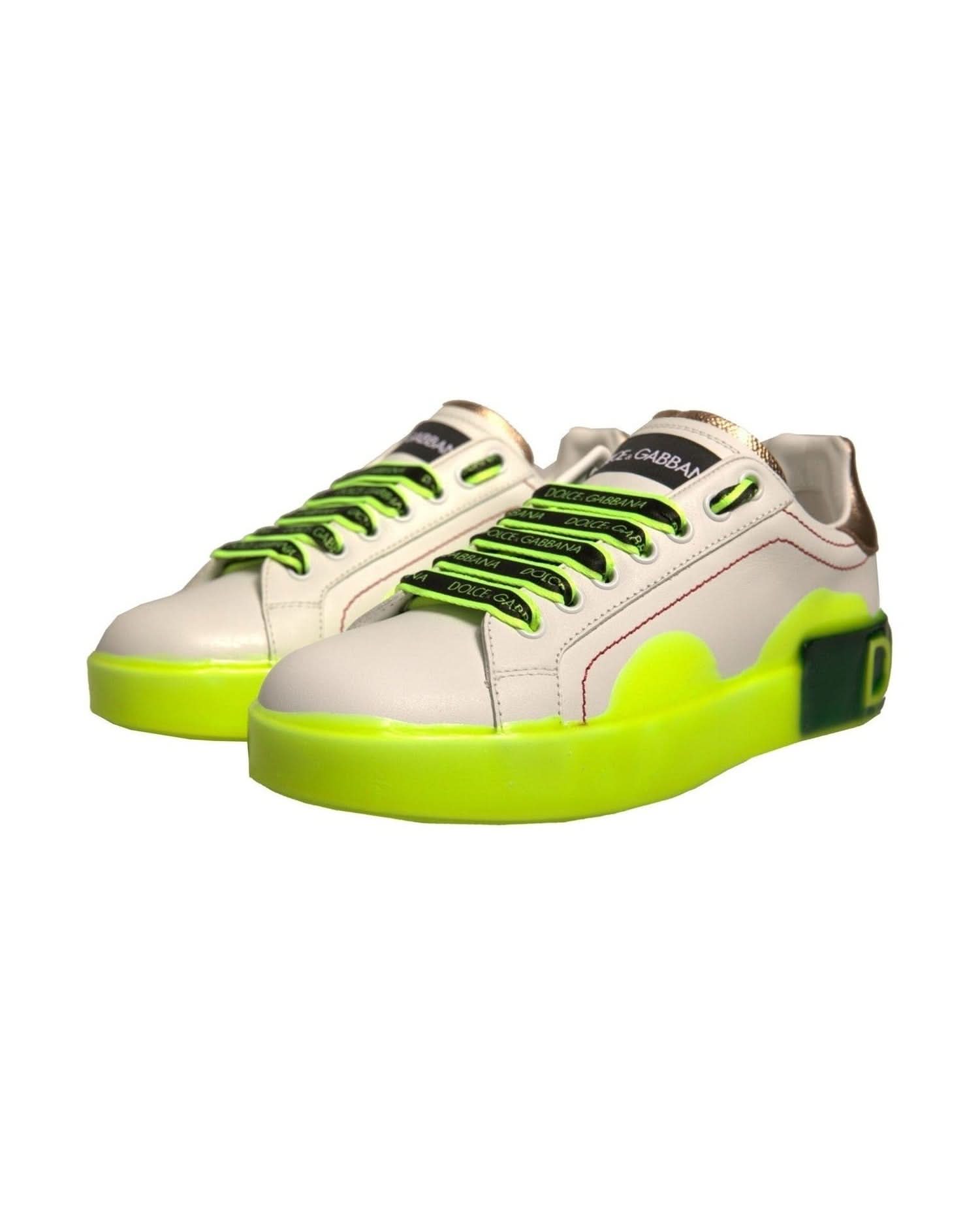 Dolce & Gabbana White Portofino Leather Sneakers Shoes Sneakers