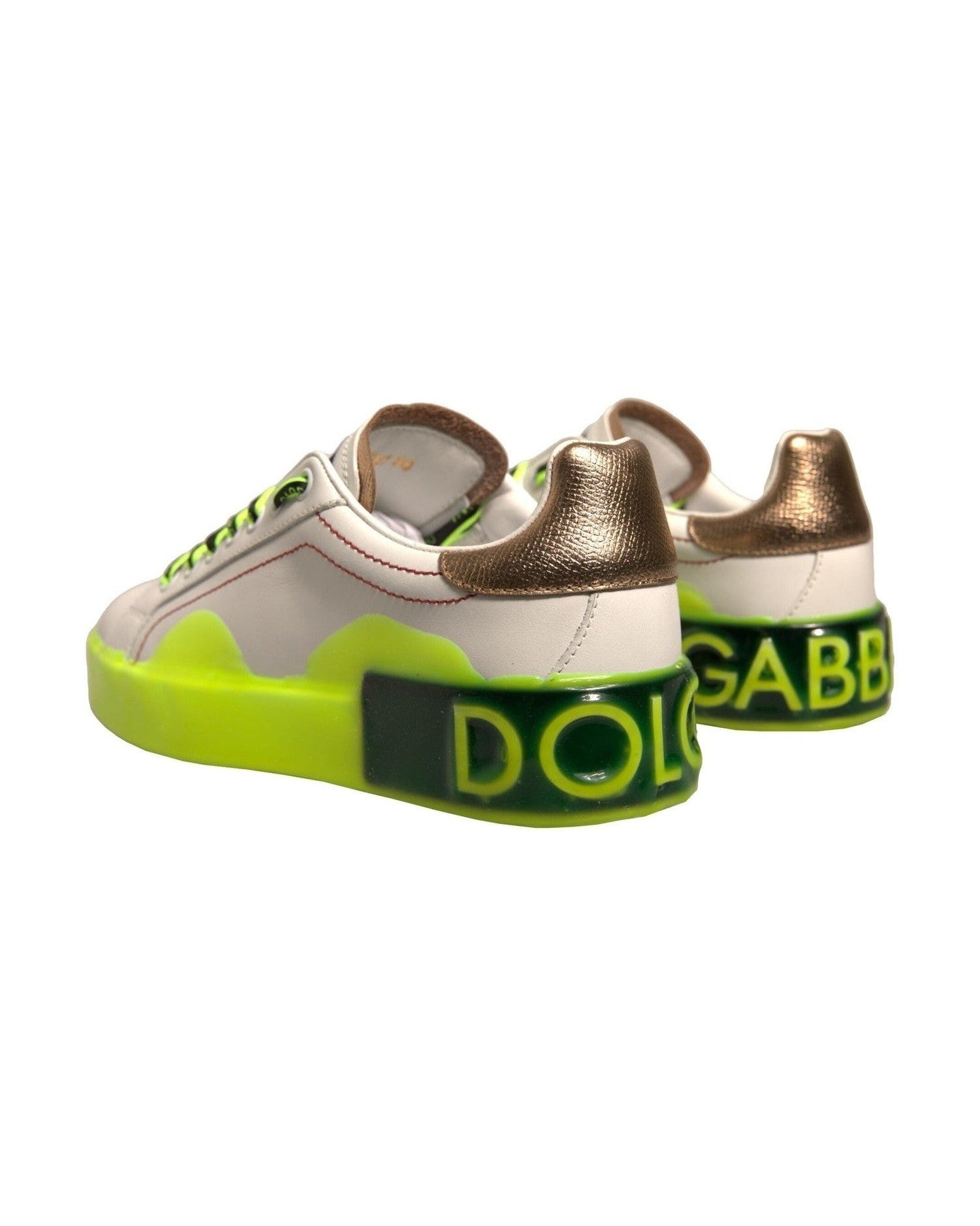 Dolce & Gabbana White Yellow Portofino Leather Sneakers Shoes Glam Steals