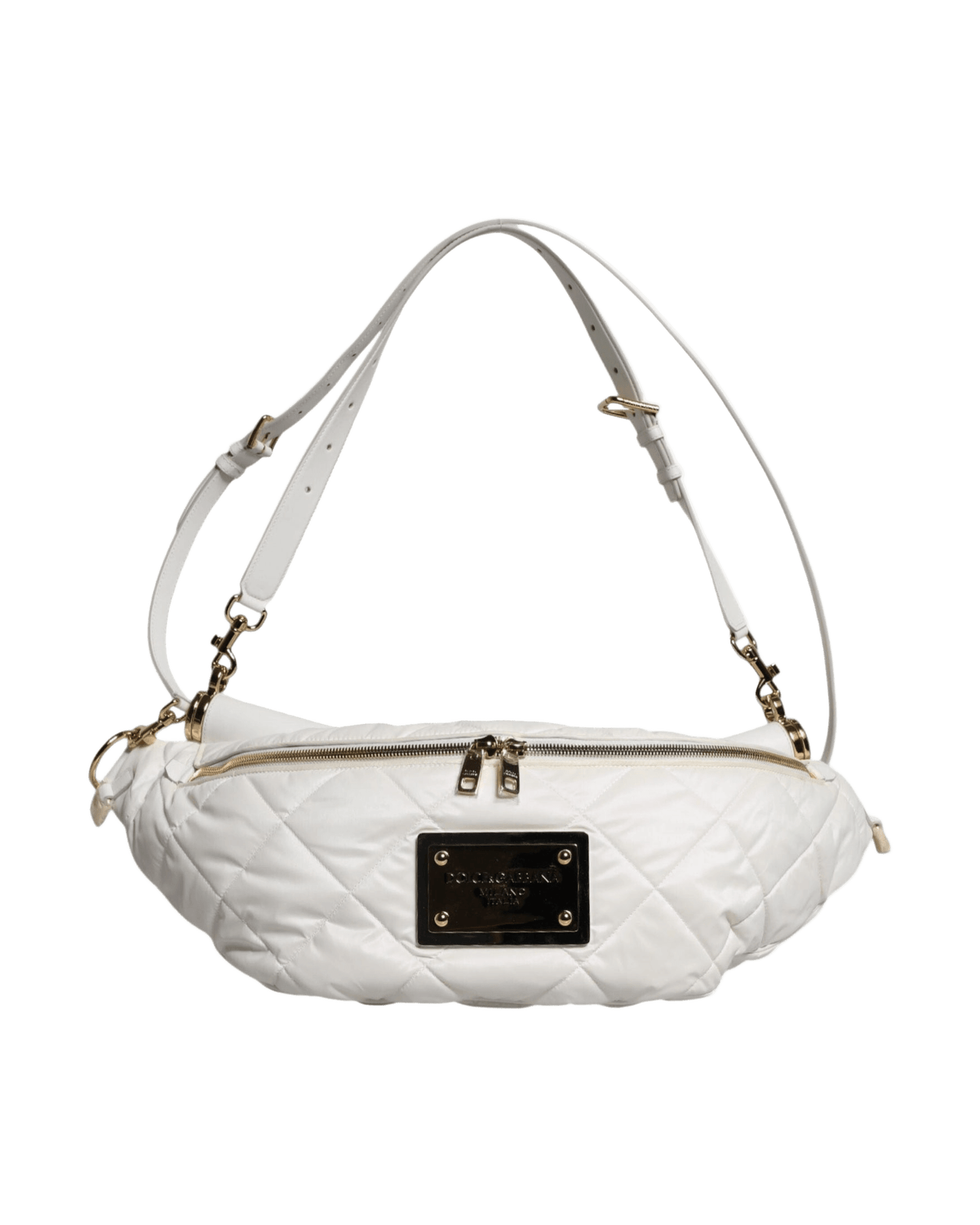 Dolce & Gabbana White Quilted Logo Plaque Belt Waist Fanny Pack Bag Glam Steals
