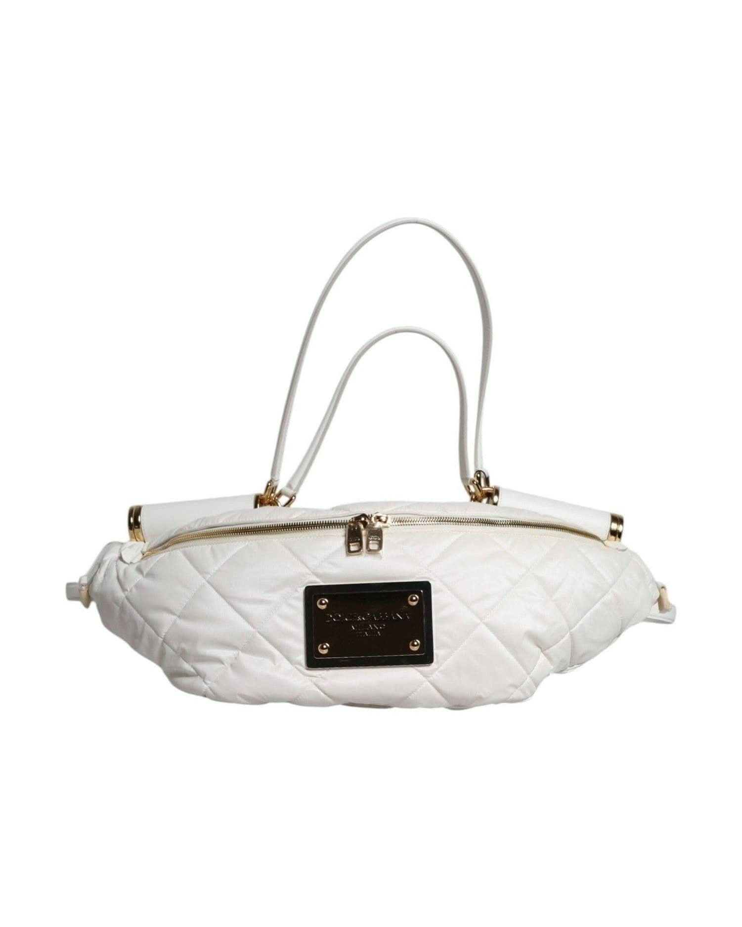 Dolce & Gabbana White Quilted Logo Plaque Belt Waist Fanny Pack Bag Fanny Packs