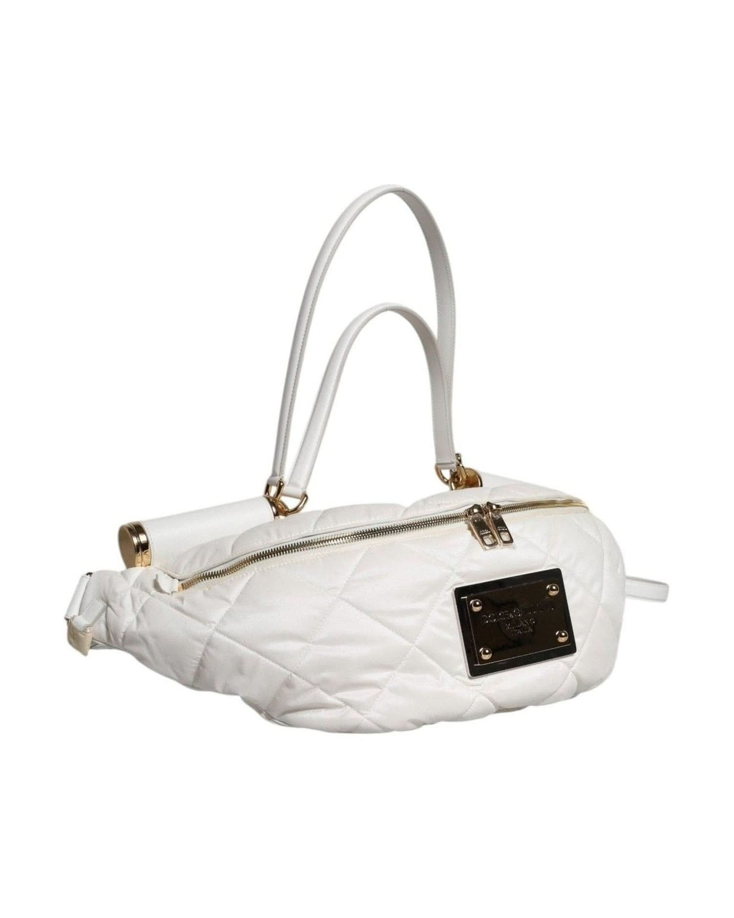 Dolce & Gabbana White Quilted Logo Plaque Belt Waist Fanny Pack Bag Fanny Packs