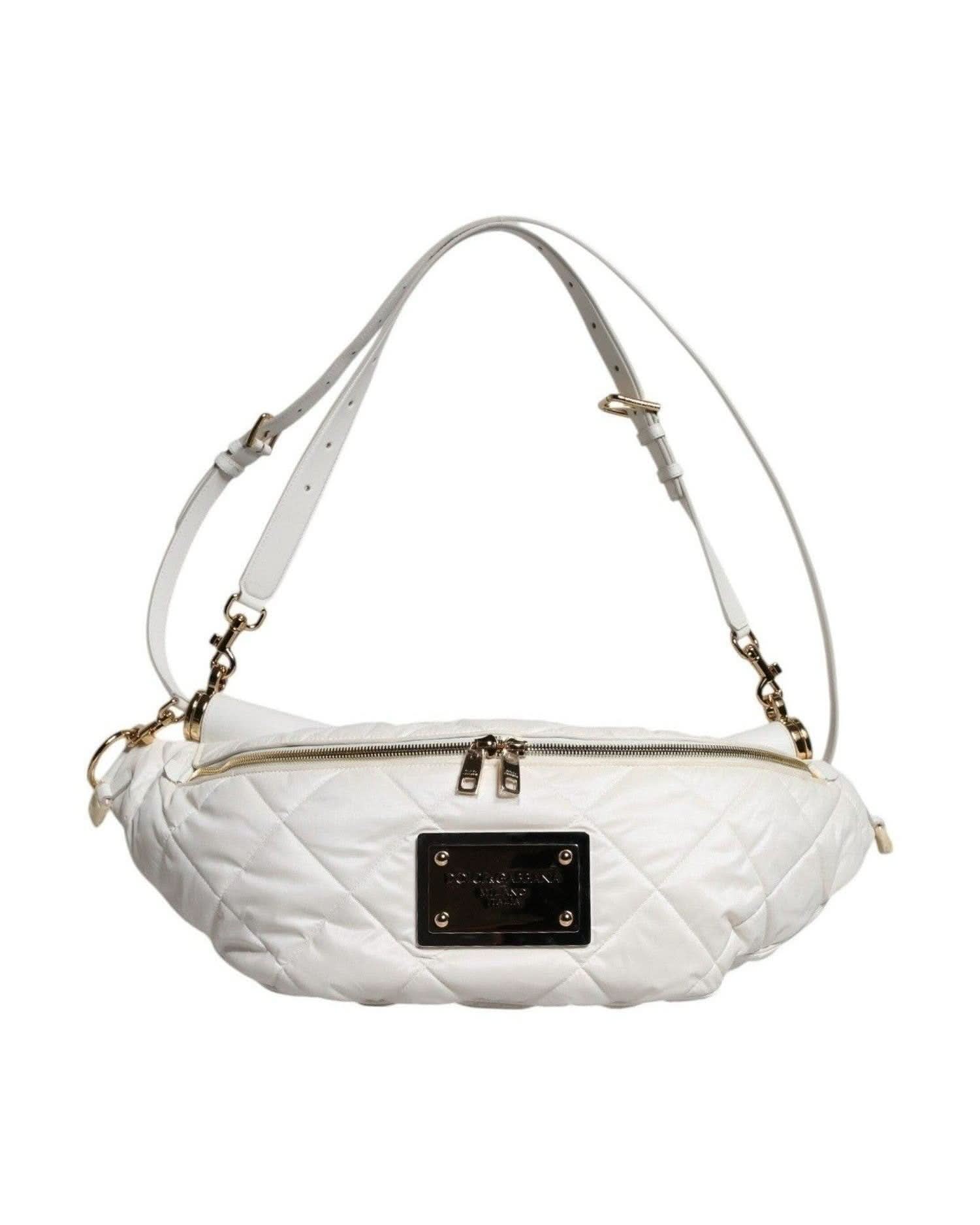 Dolce & Gabbana White Quilted Logo Plaque Belt Waist Fanny Pack Bag Fanny Packs