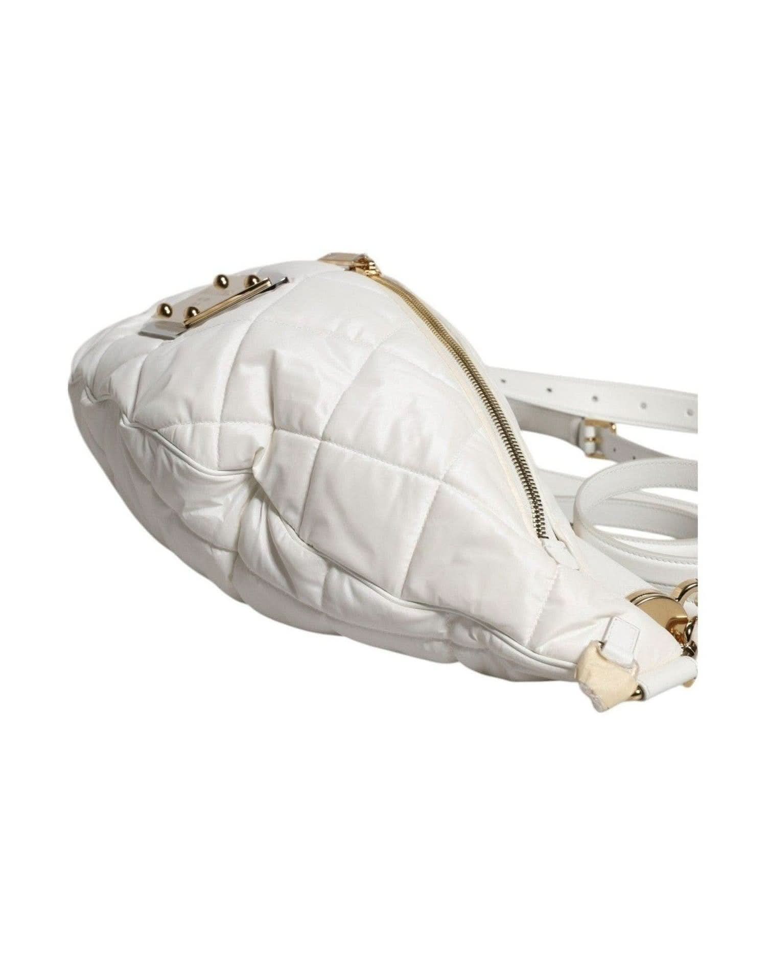 Dolce & Gabbana White Quilted Logo Plaque Belt Waist Fanny Pack Bag Fanny Packs