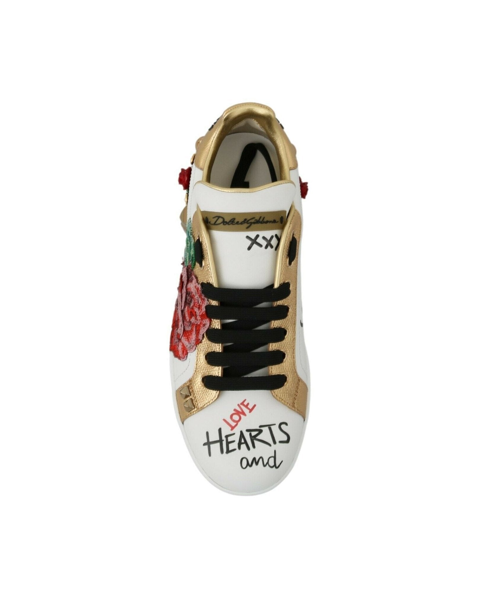 Dolce & Gabbana White Roses Sequined Crystal Sneakers Glam Steals