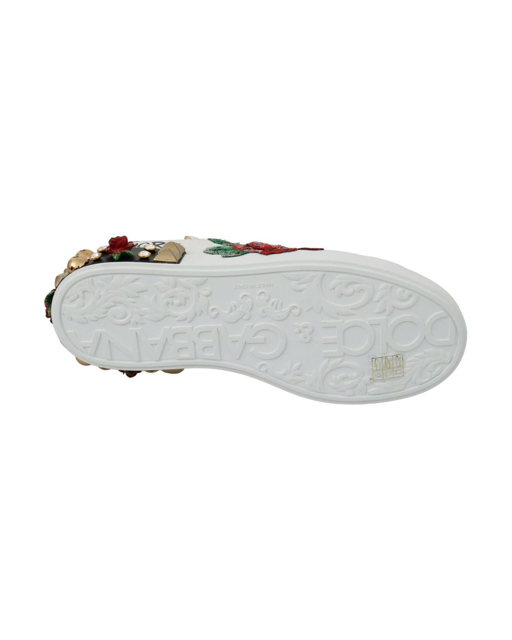 Dolce & Gabbana White Roses Sequined Crystal Sneakers Sneakers