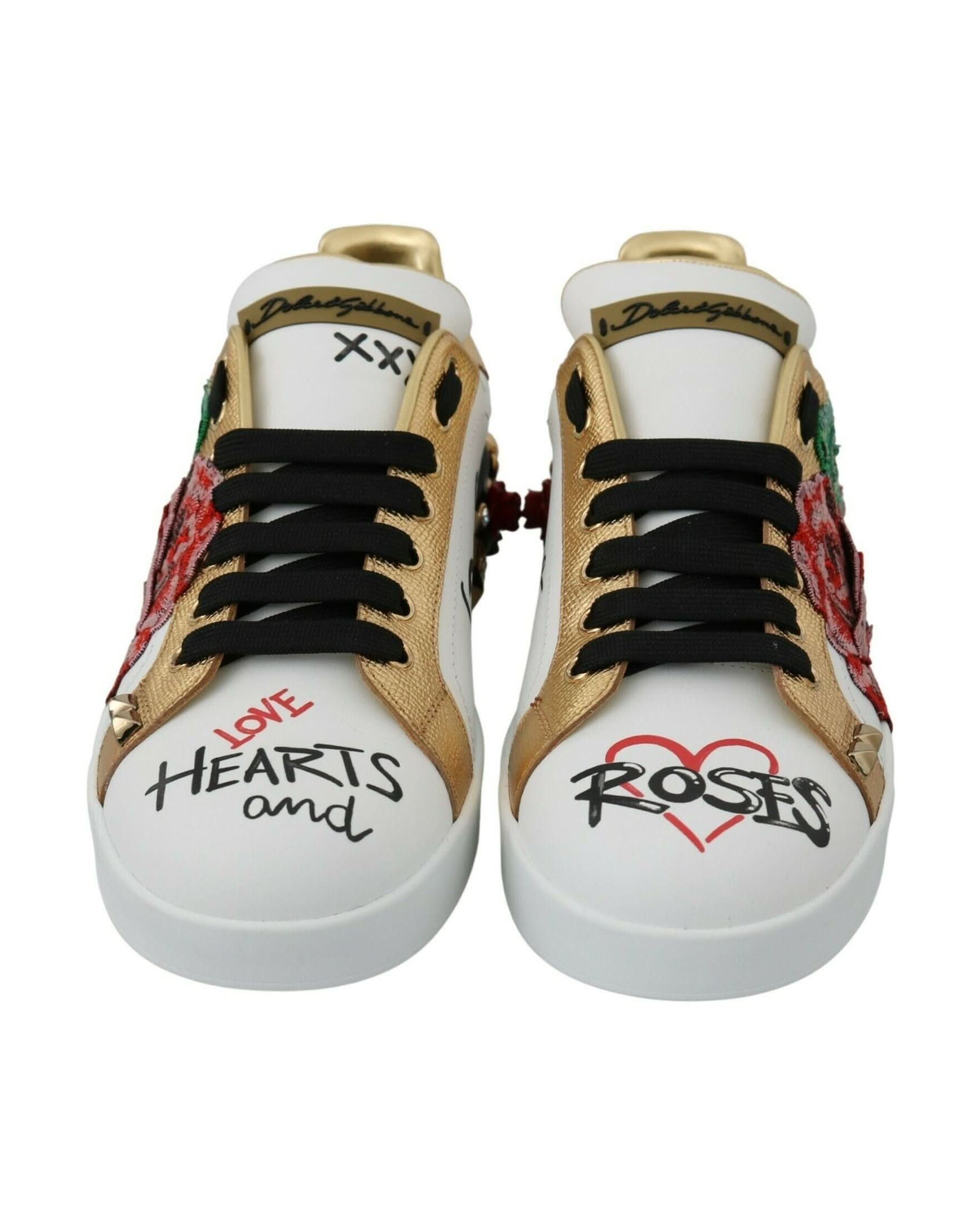 Dolce & Gabbana White Roses Sequined Crystal Sneakers Sneakers