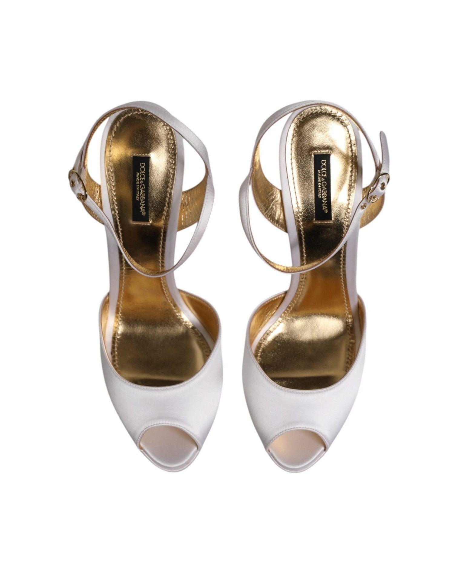 Dolce & Gabbana White Satin Platform Heels Sandals Shoes Glam Steals