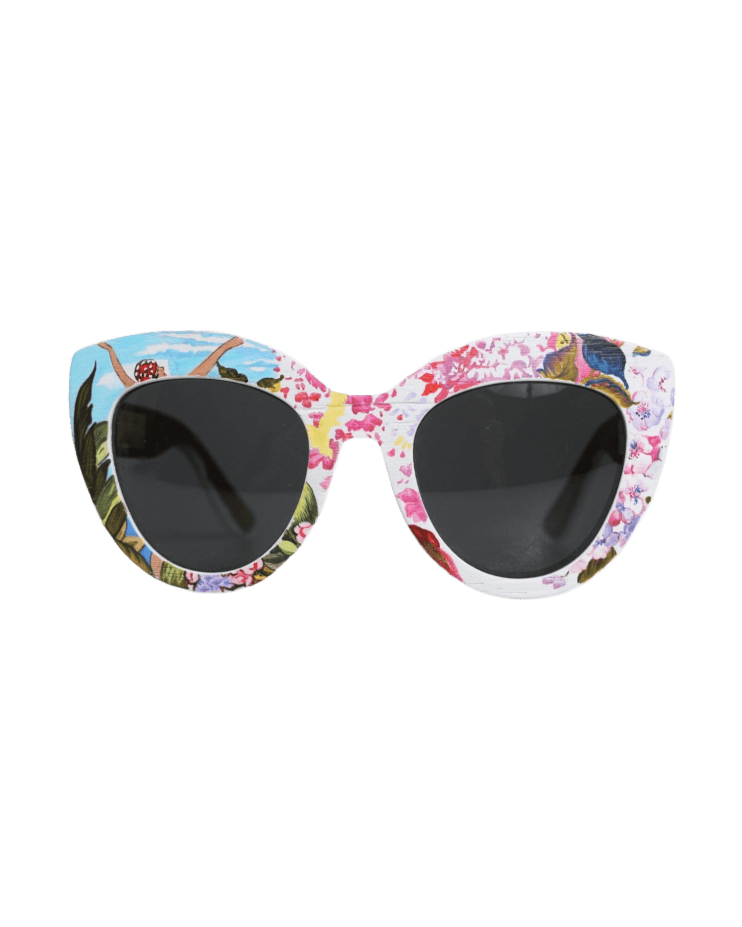 Dolce & Gabbana Multicolor Wood Crystal Brass Frame Floral Hand Paint Sunglasses Sunglasses