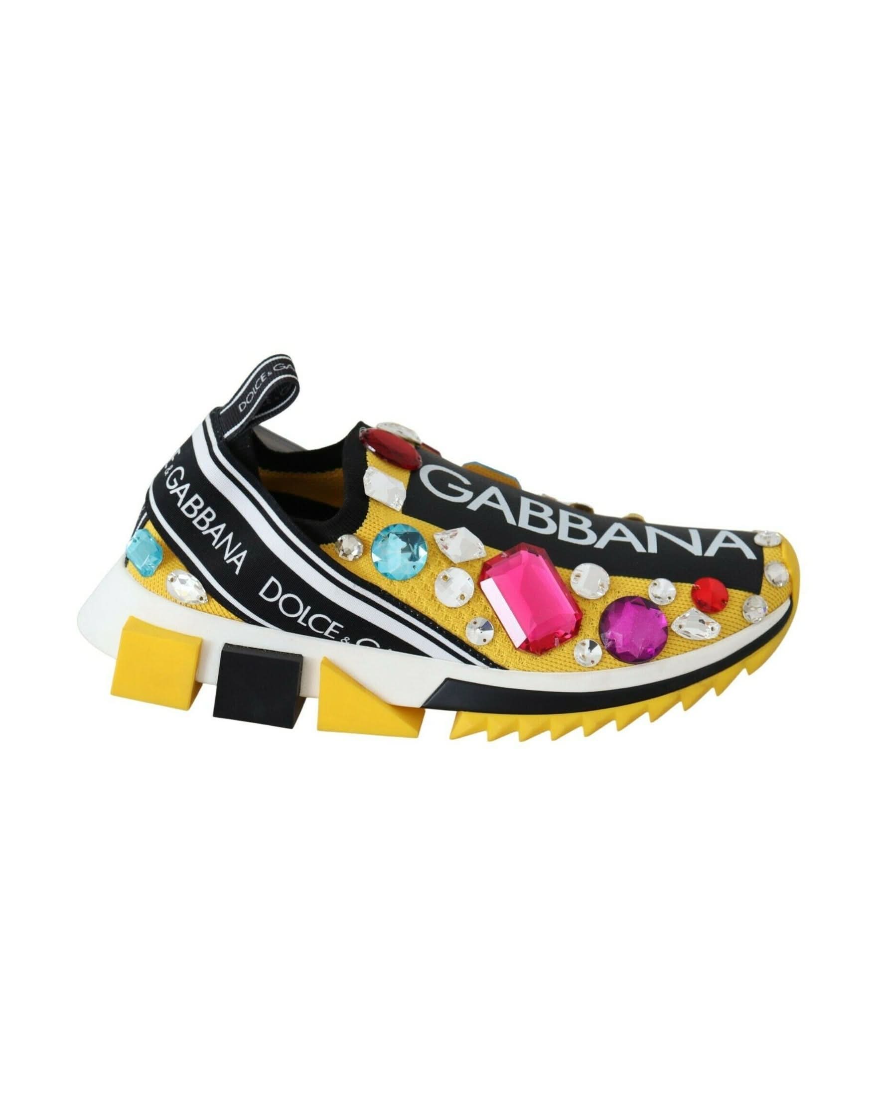 Dolce & Gabbana Yellow Crystals Sneakers Shoes Sneakers