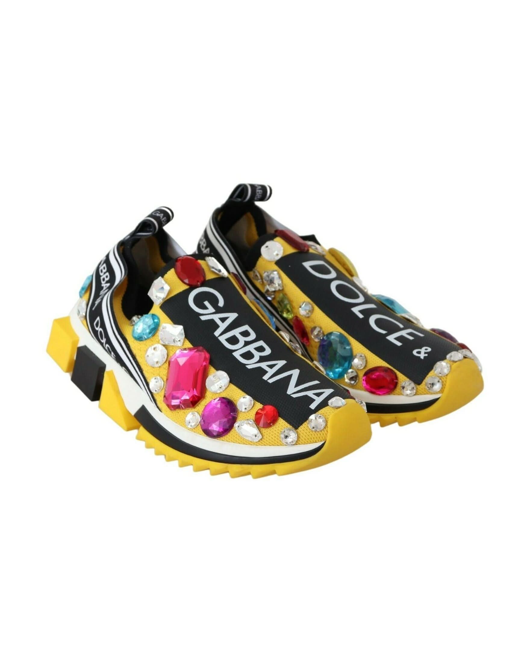 Dolce & Gabbana Yellow Crystals Sneakers Shoes Sneakers
