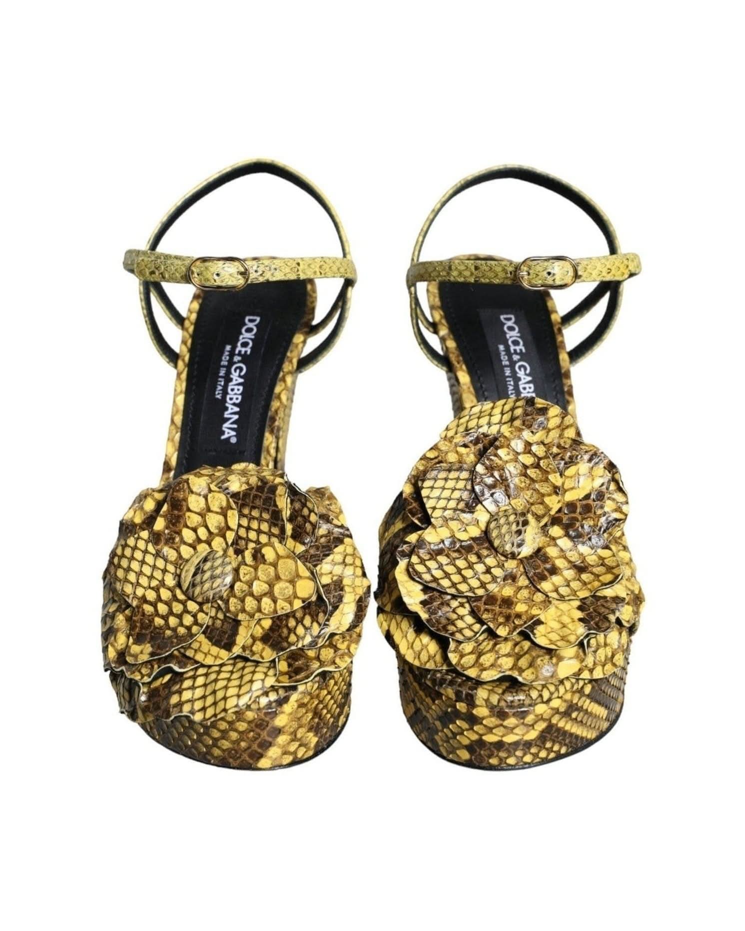 Dolce & Gabbana Yellow Exotic Leather Ankle Strap Heels Sandals Shoes Heels