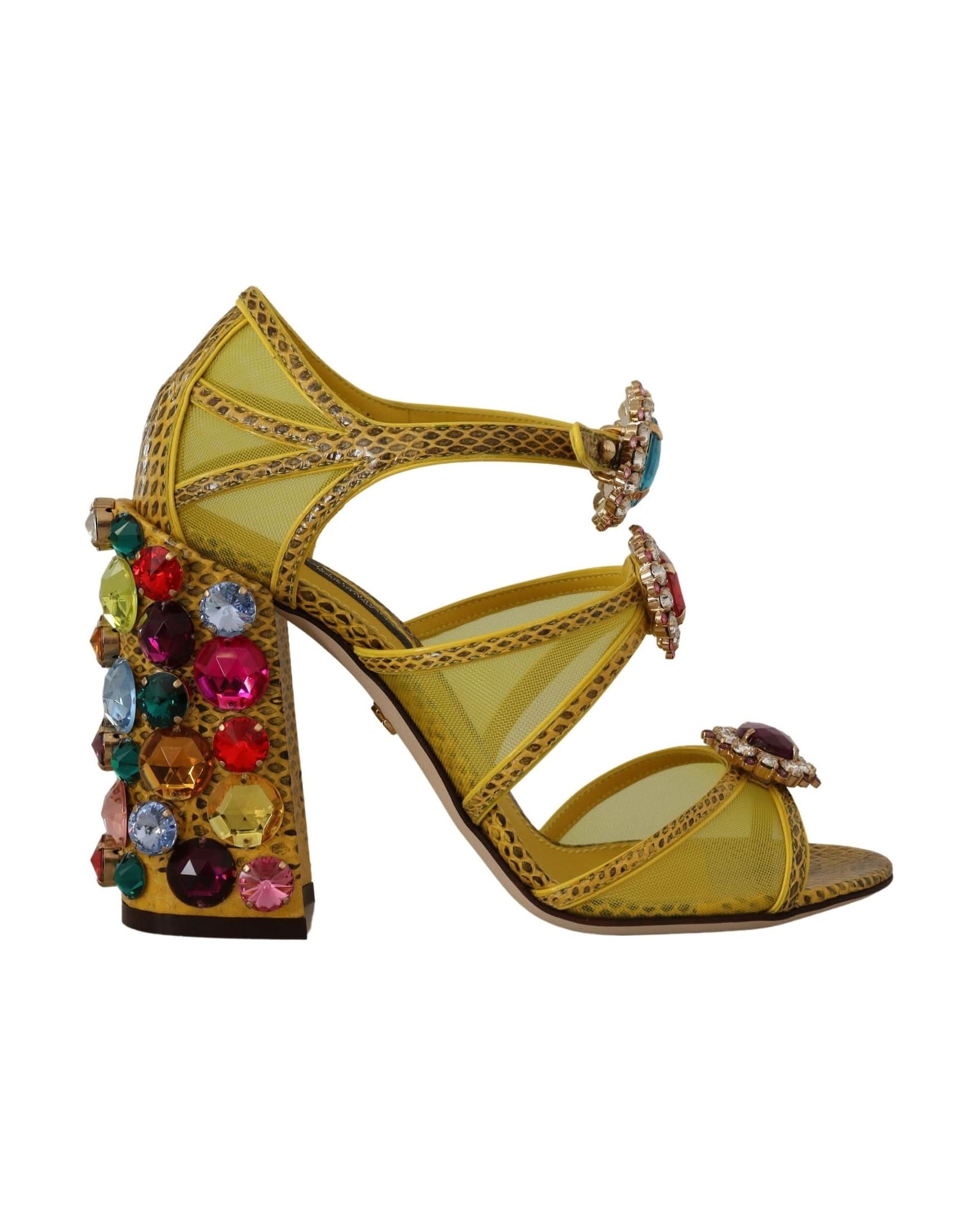 Dolce & Gabbana Yellow Leather Crystal Ayers Sandals Heels