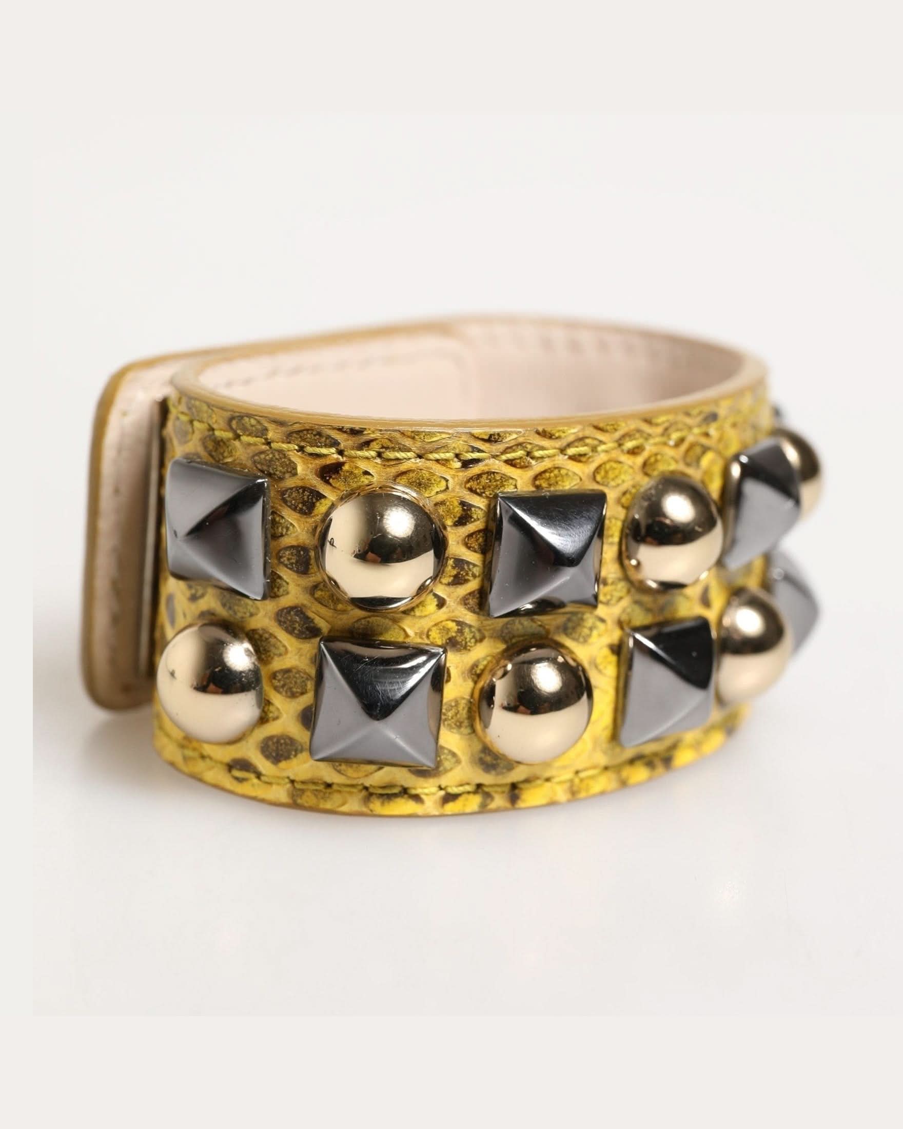 Dolce & Gabbana Yellow Leather Cuff Studded Embellished Bracelet