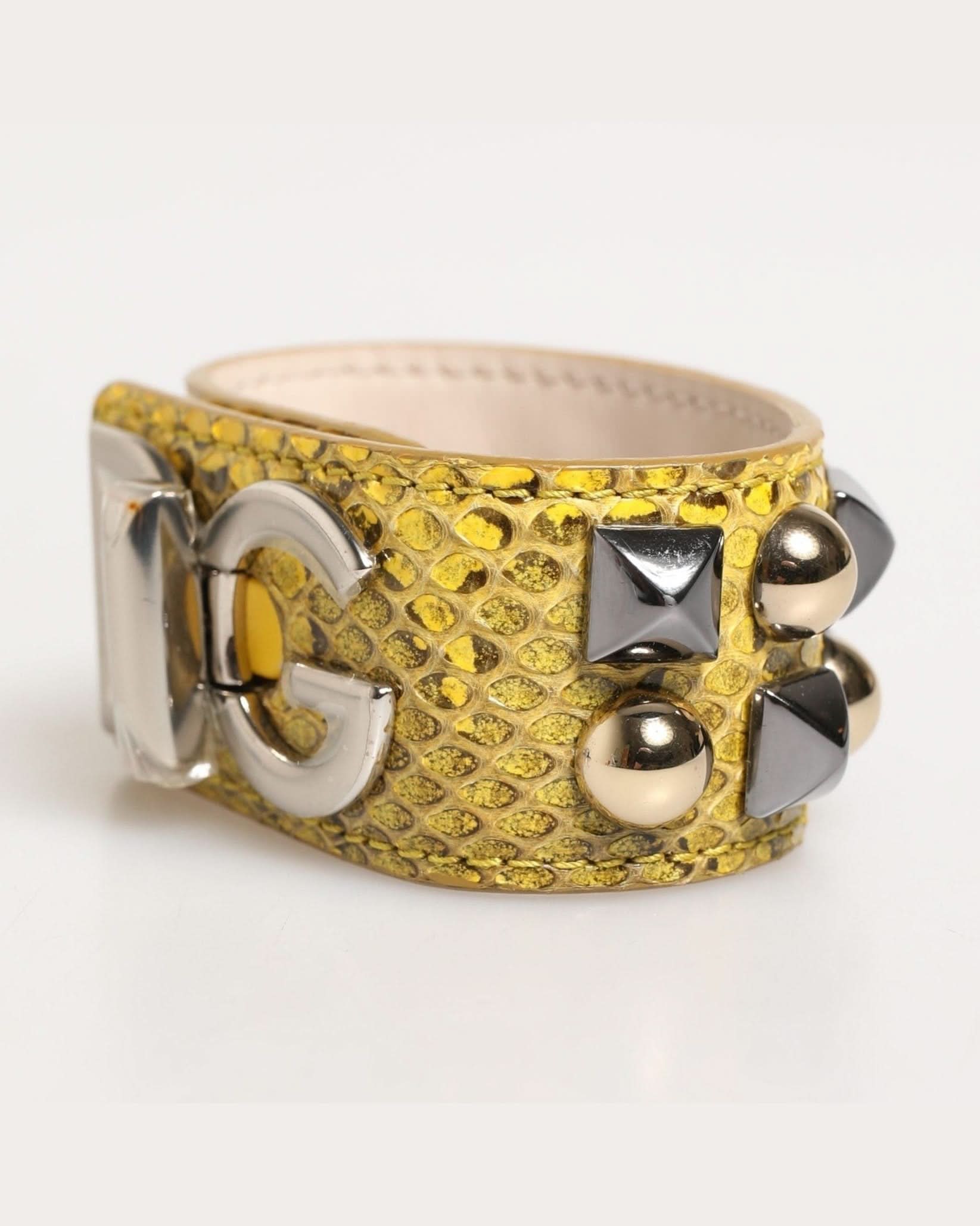 Dolce & Gabbana Yellow Leather Cuff Studded Embellished Bracelet