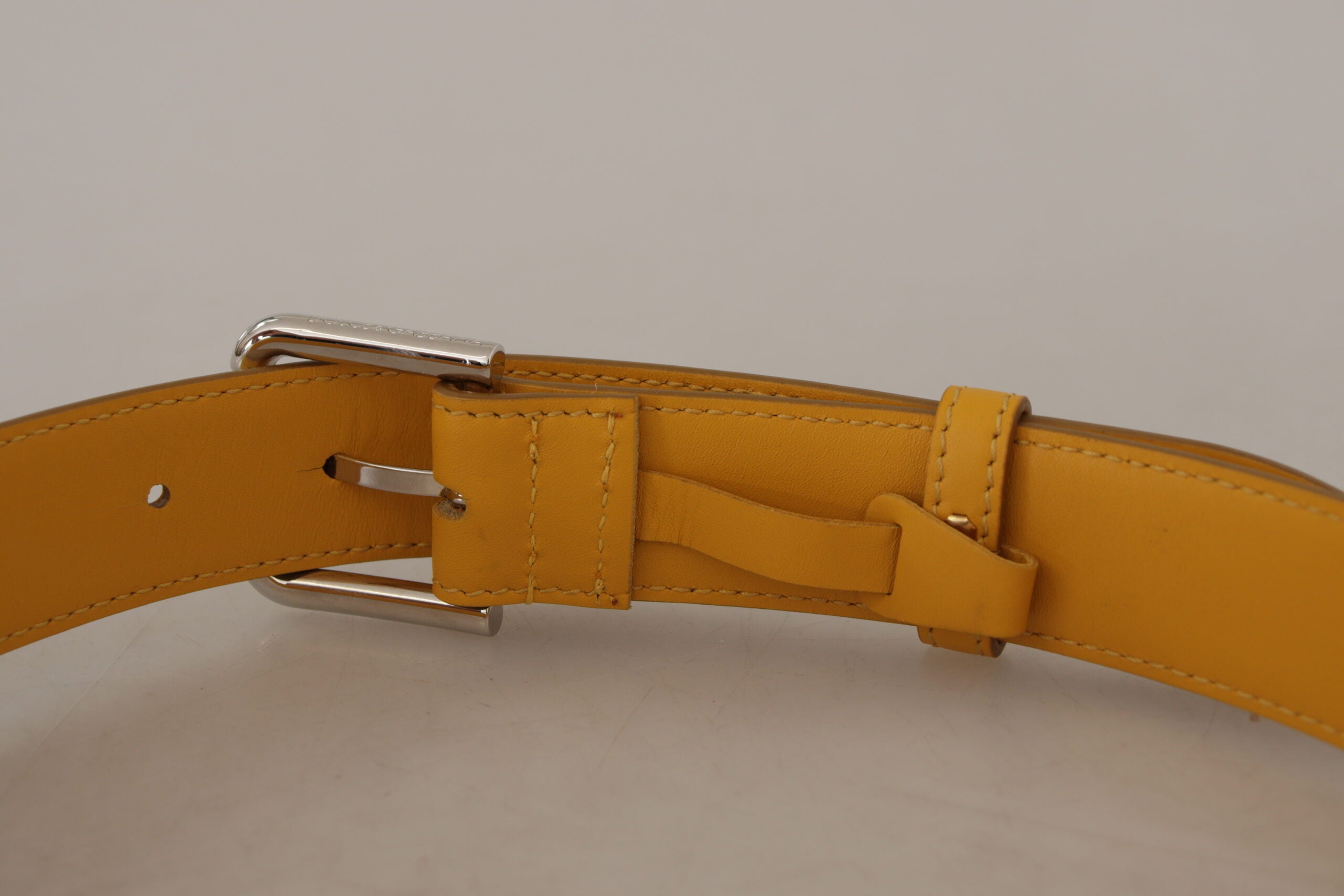 Dolce & Gabbana Yellow Leather Silver Tone Logo Metal Buckle Belt Glam Steals
