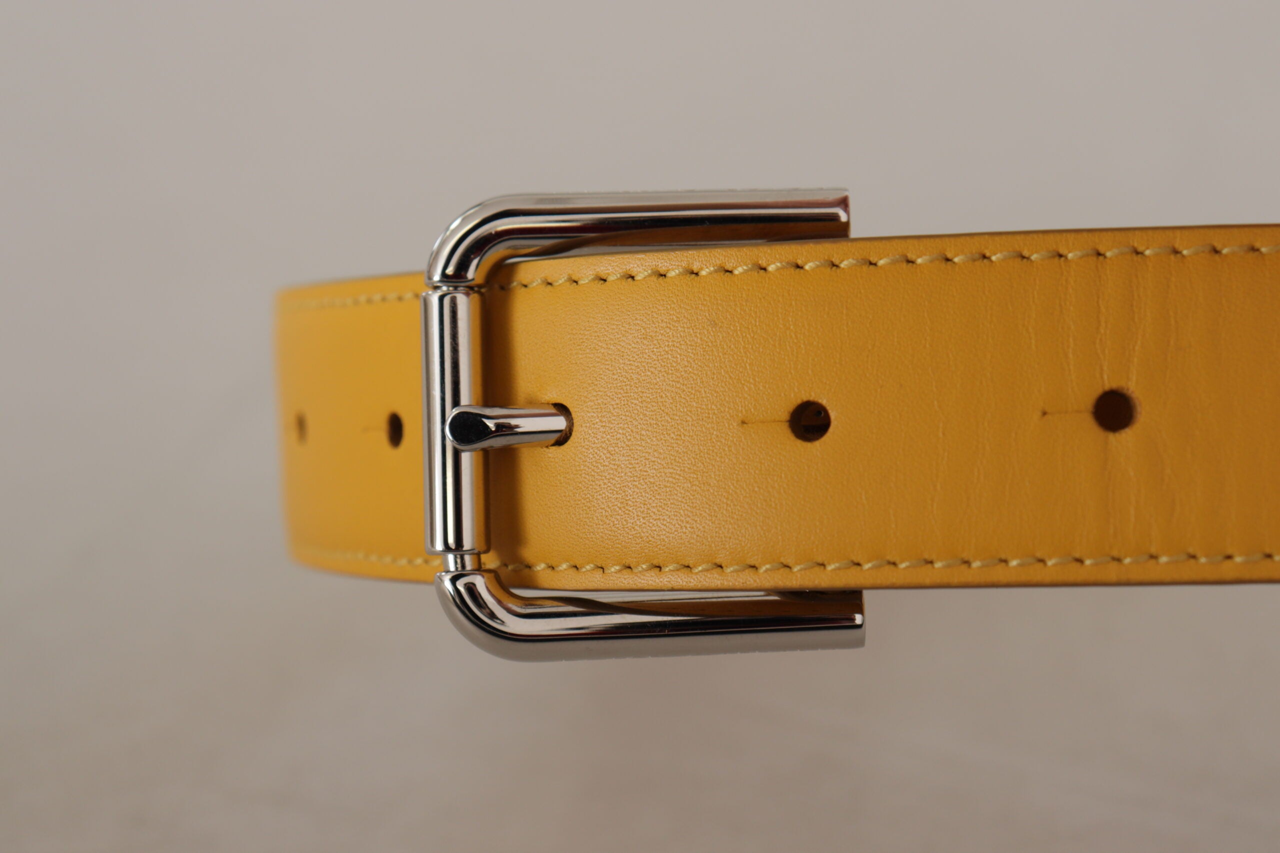 Dolce & Gabbana Yellow Leather Silver Tone Logo Metal Buckle Belt Glam Steals