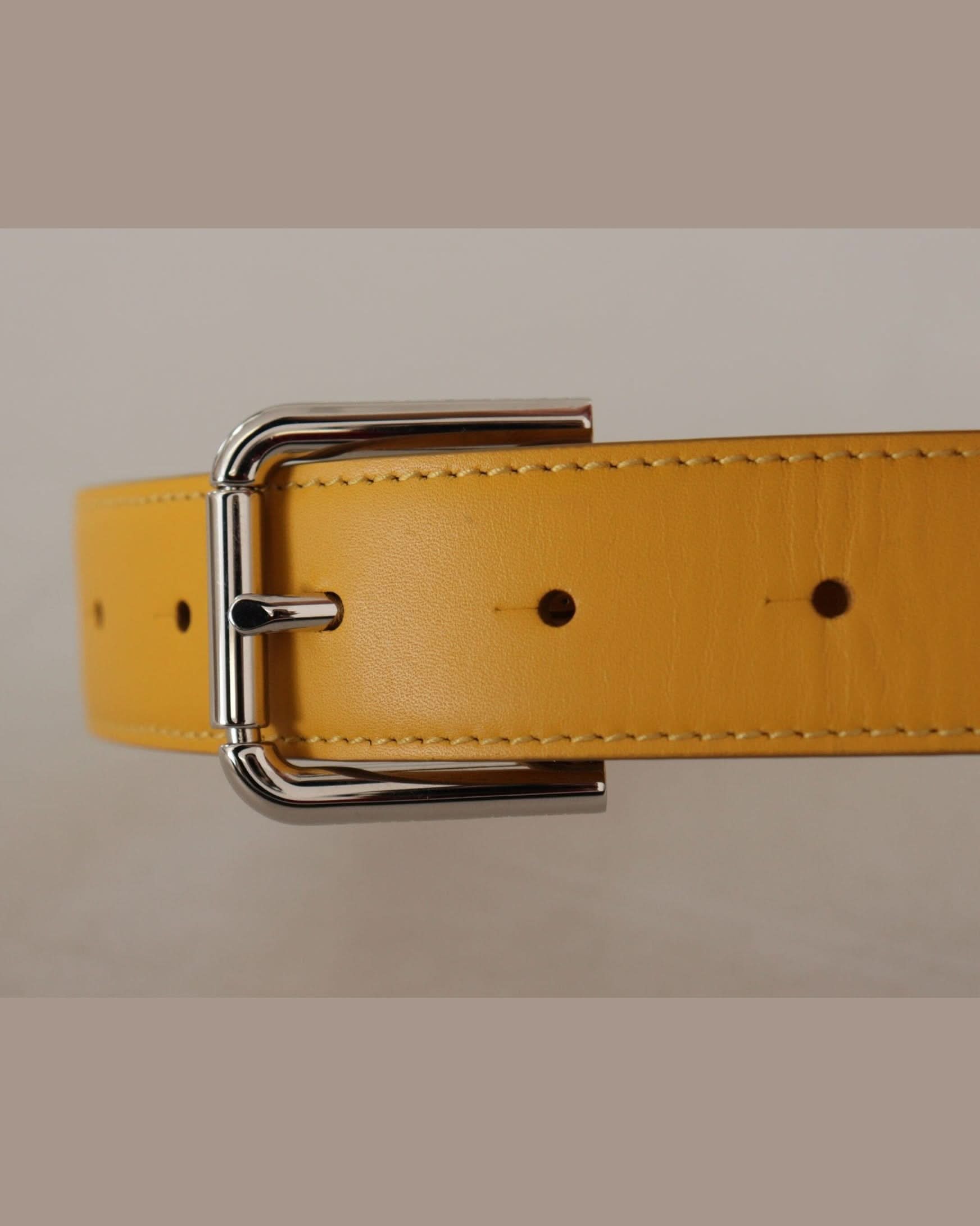 Dolce & Gabbana Yellow Leather Silver Tone Logo Metal Buckle Belt Belts
