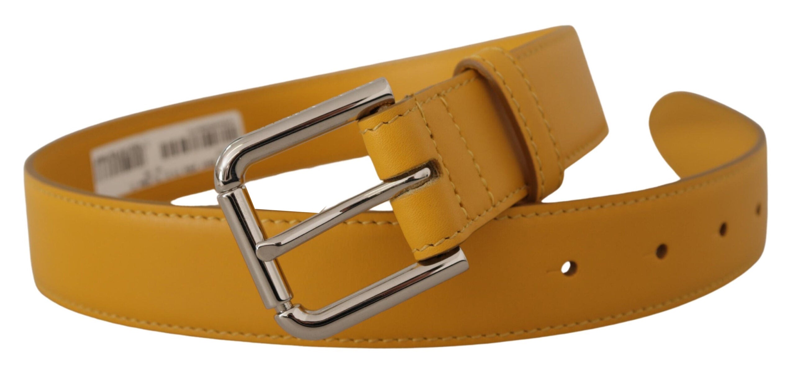 Dolce & Gabbana Yellow Leather Silver Tone Logo Metal Buckle Belt Glam Steals