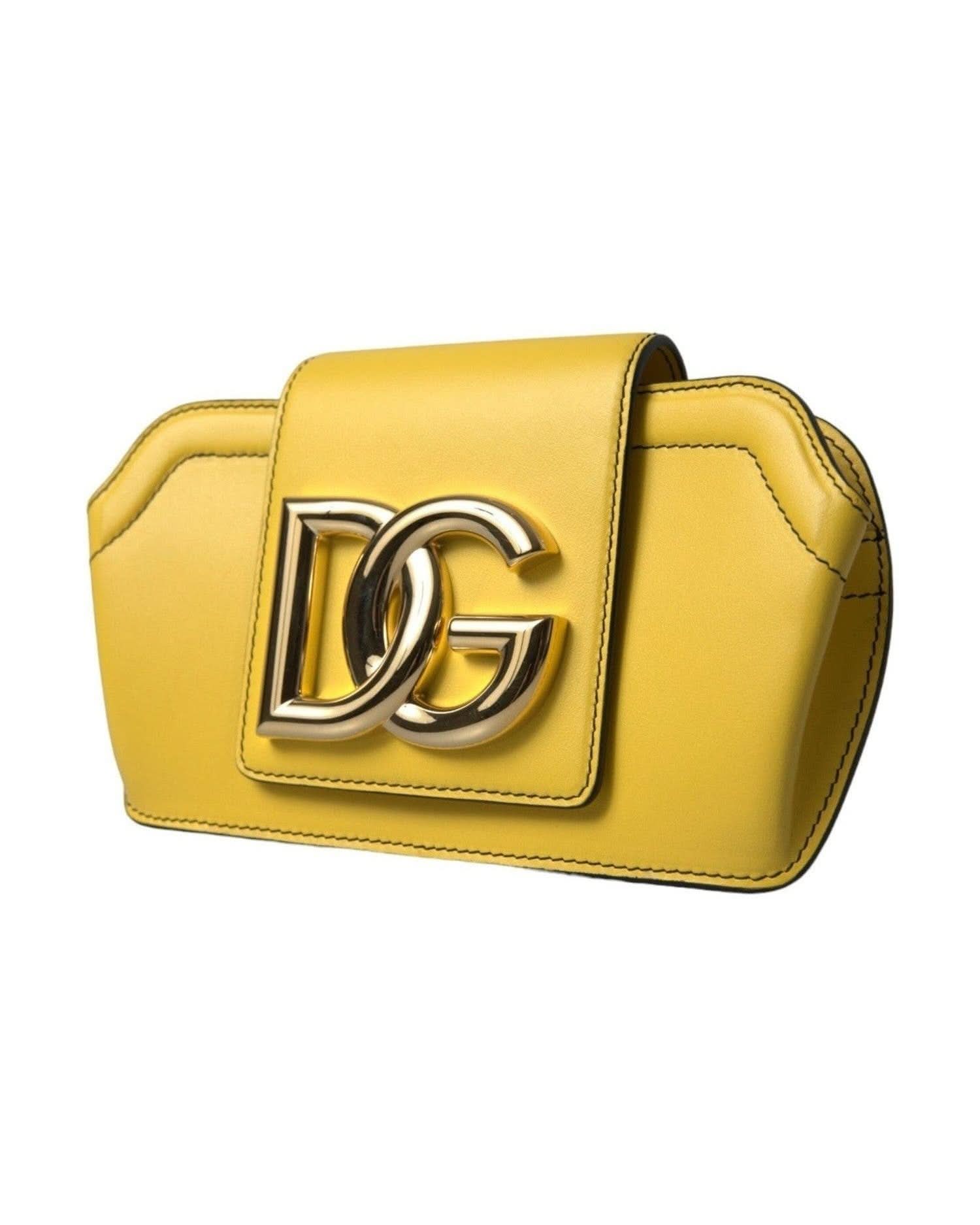 Dolce & Gabbana Yellow Leather Smooth Dg Logo Clutch Crossbody Case Bag Cross Body Bags
