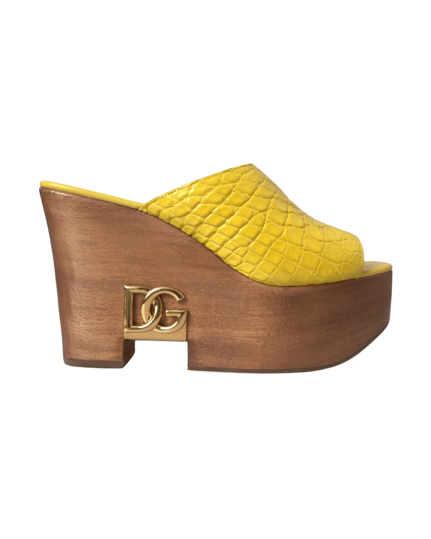 Dolce & Gabbana Yellow Leather Wood Mule Wedge Slides Shoes Glam Steals
