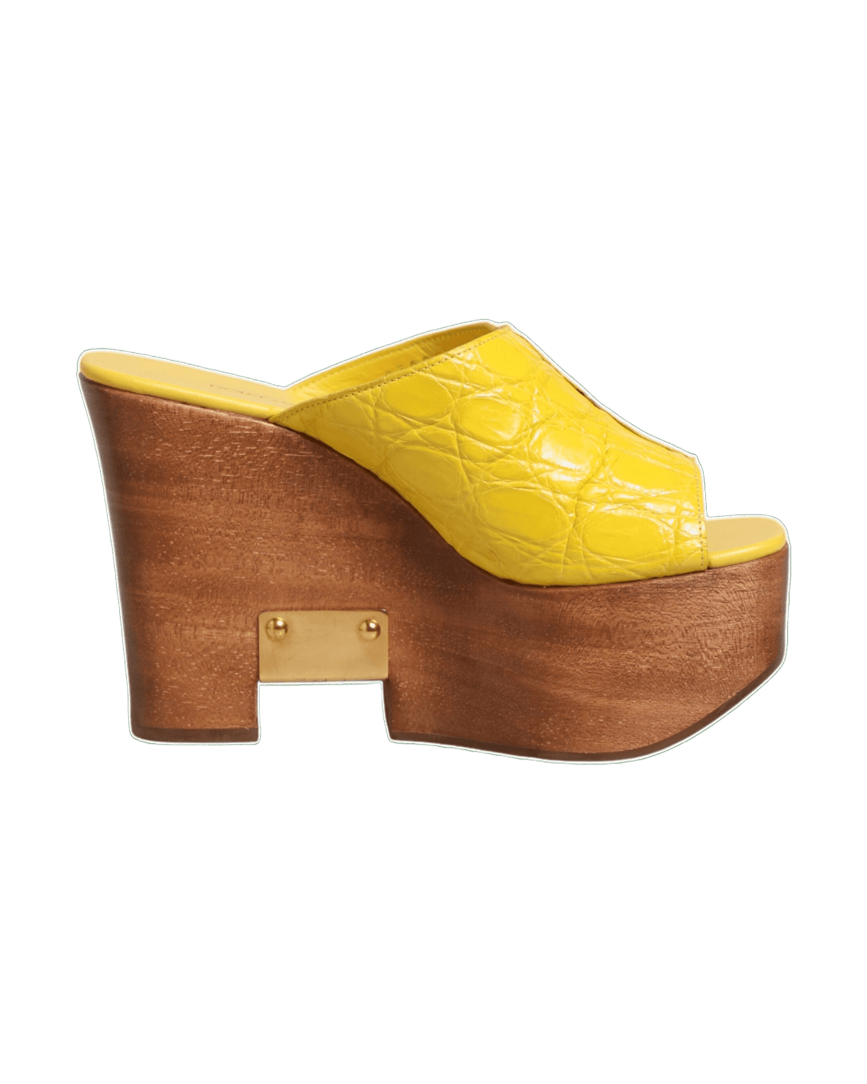 Dolce & Gabbana Yellow Leather Wood Mule Wedge Slides Shoes Glam Steals