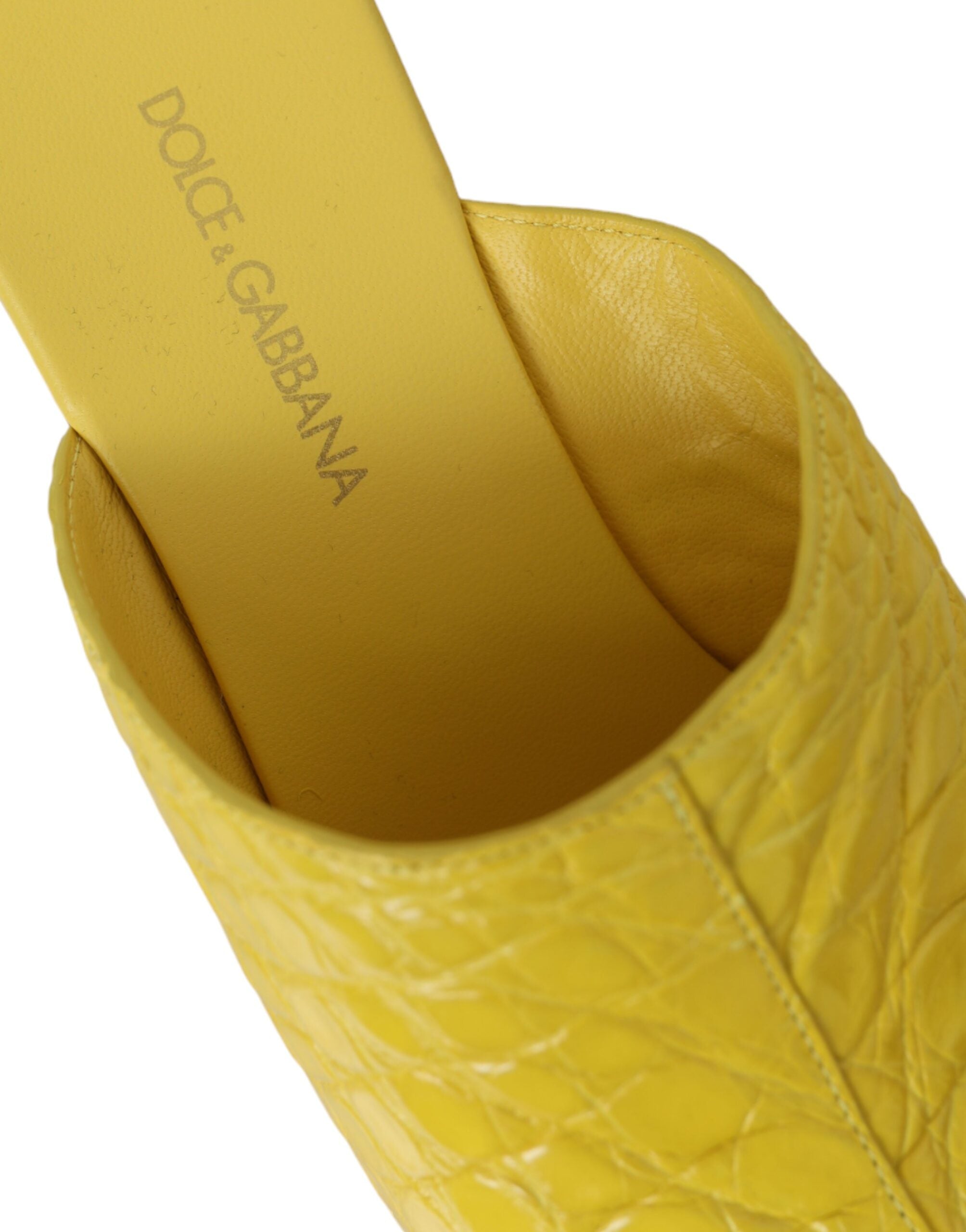 Dolce & Gabbana Yellow Leather Wood Mule Wedge Slides Shoes Glam Steals