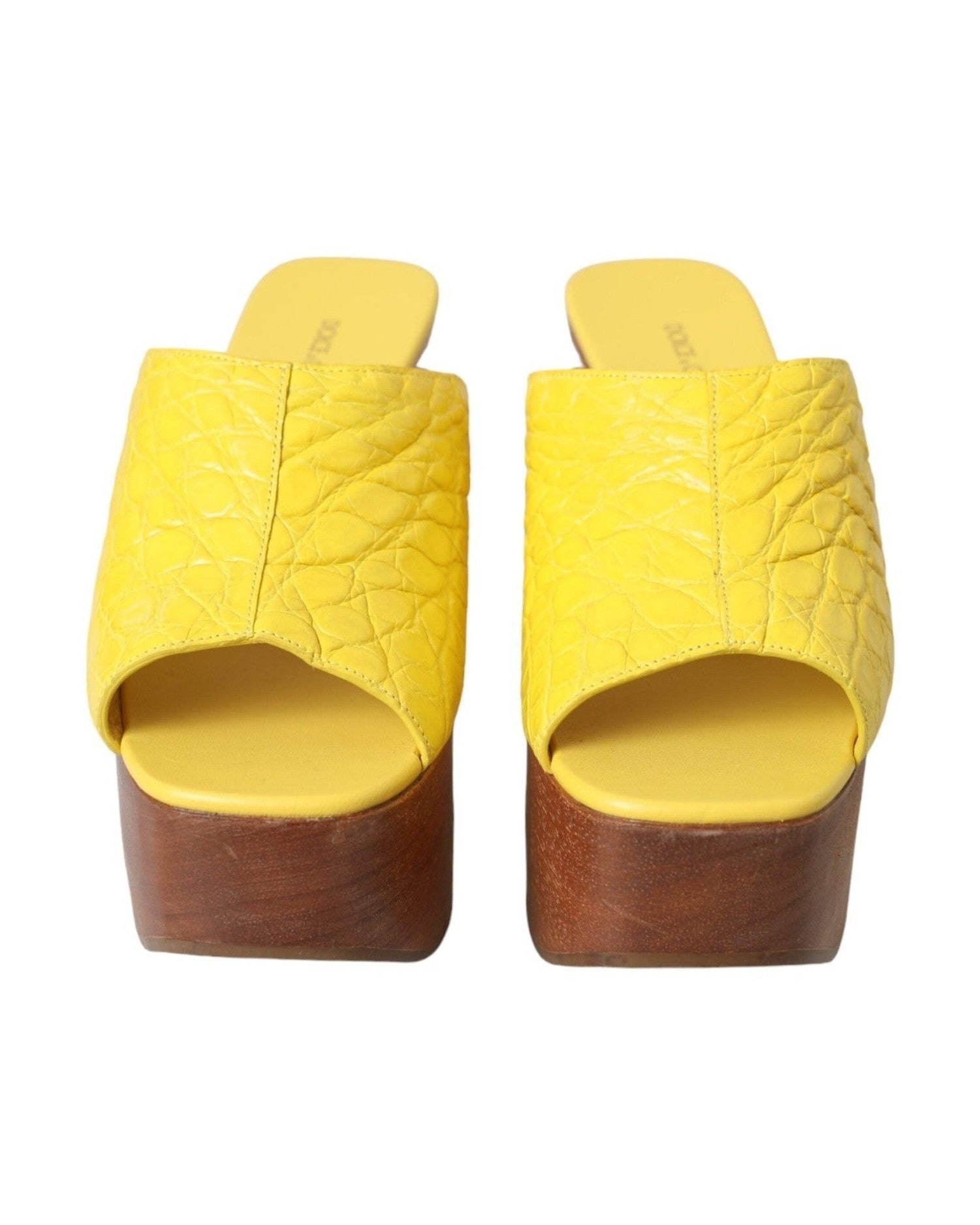 Dolce & Gabbana Yellow Leather Wood Mule Wedge Slides Shoes Glam Steals