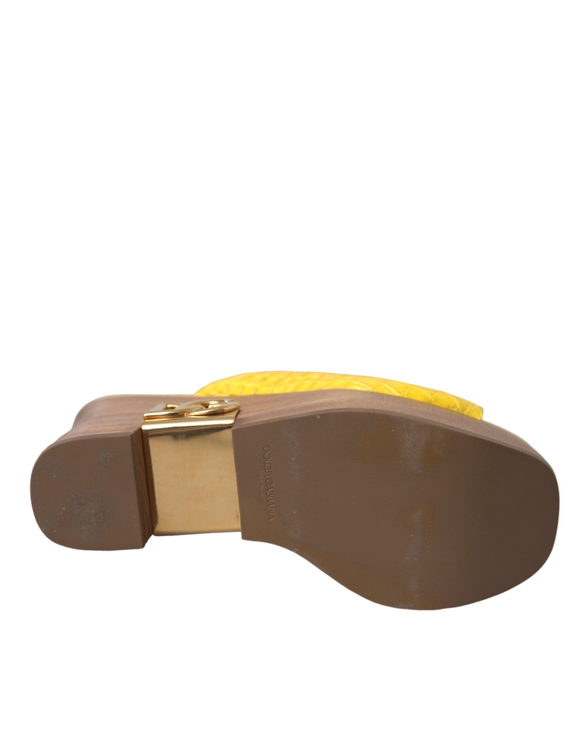 Dolce & Gabbana Yellow Leather Wood Mule Wedge Slides Shoes Glam Steals