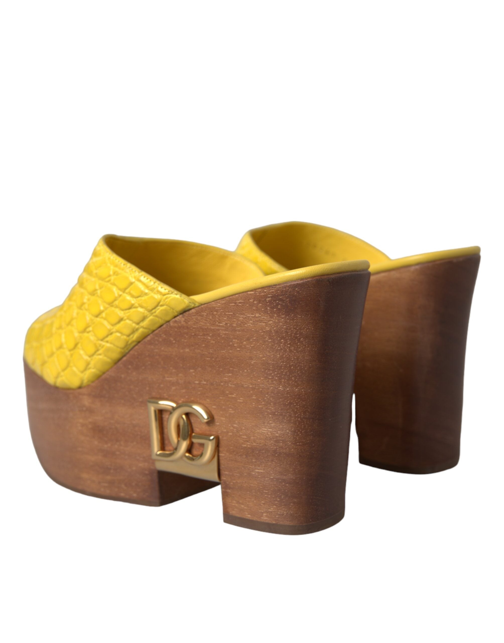 Dolce & Gabbana Yellow Leather Wood Mule Wedge Slides Shoes Glam Steals