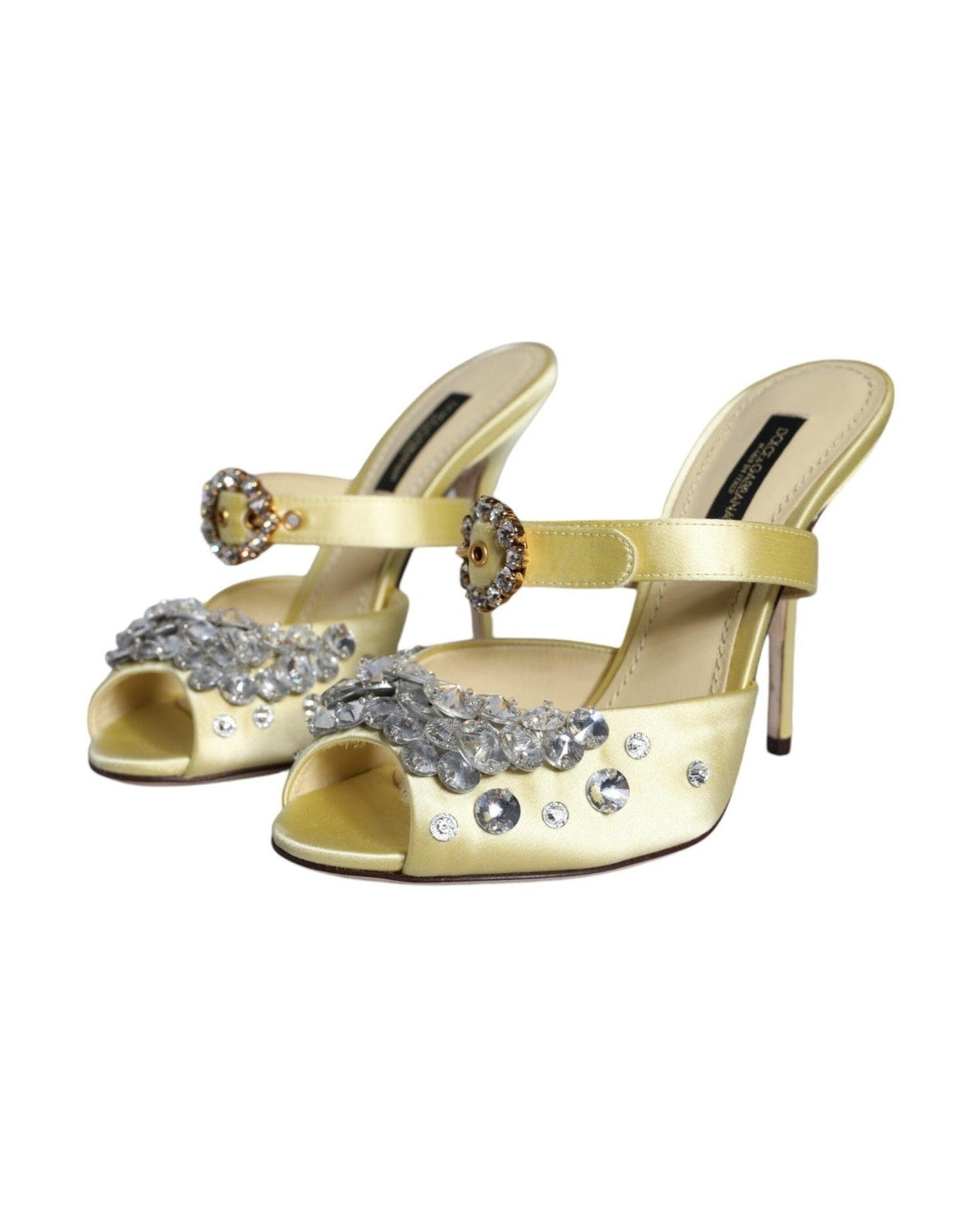 Dolce & Gabbana Yellow Mary Janes Satin Crystal Sandals Shoes Glam Steals