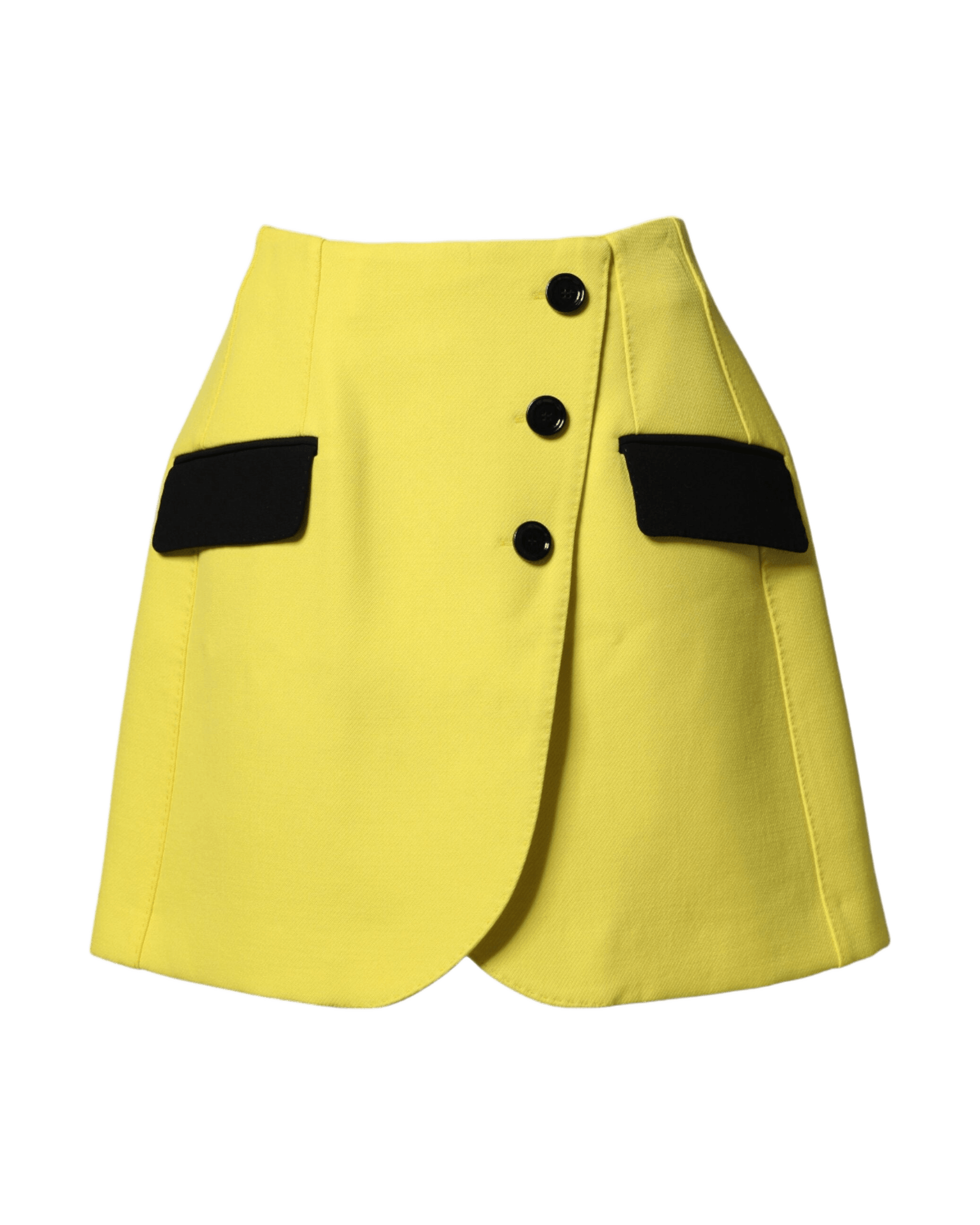 Dolce & Gabbana Yellow Wool Buttoned High Waist Mini Skirt Skirts