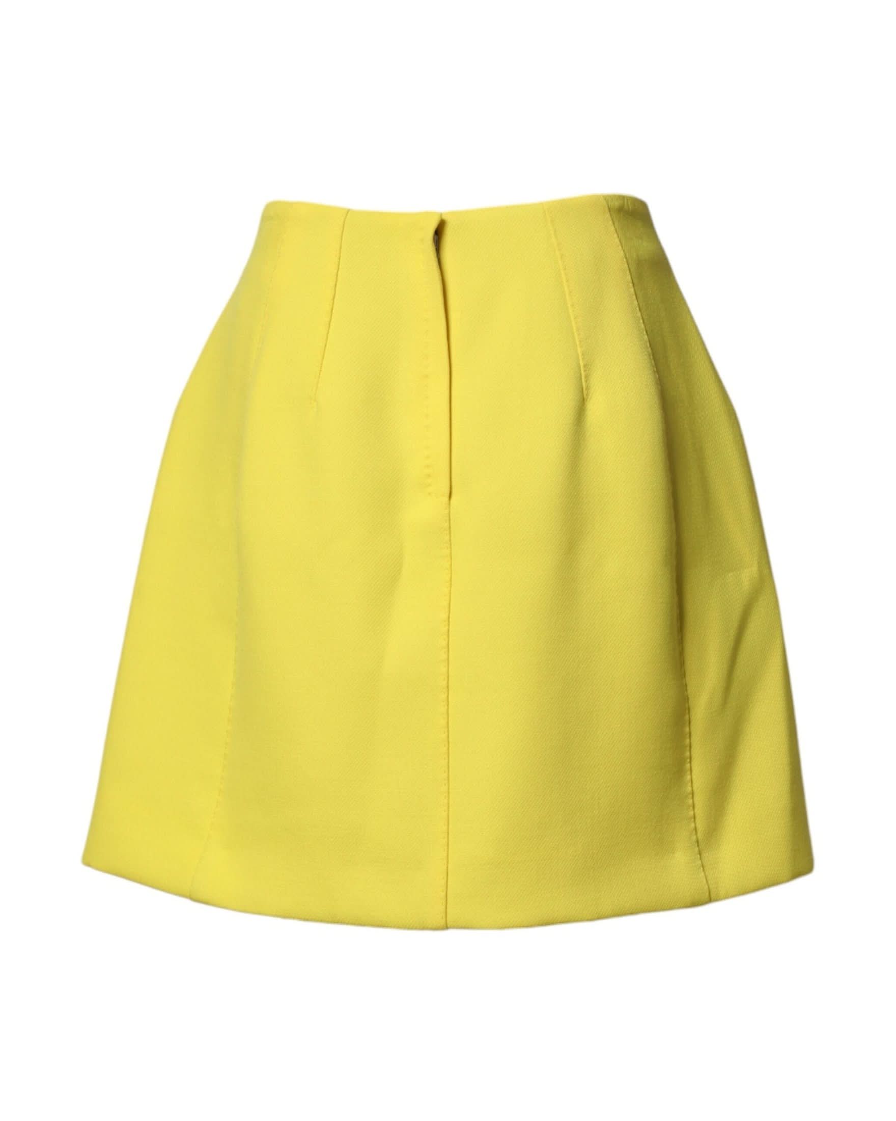 Dolce & Gabbana Yellow Wool Buttoned High Waist Mini Skirt Skirts